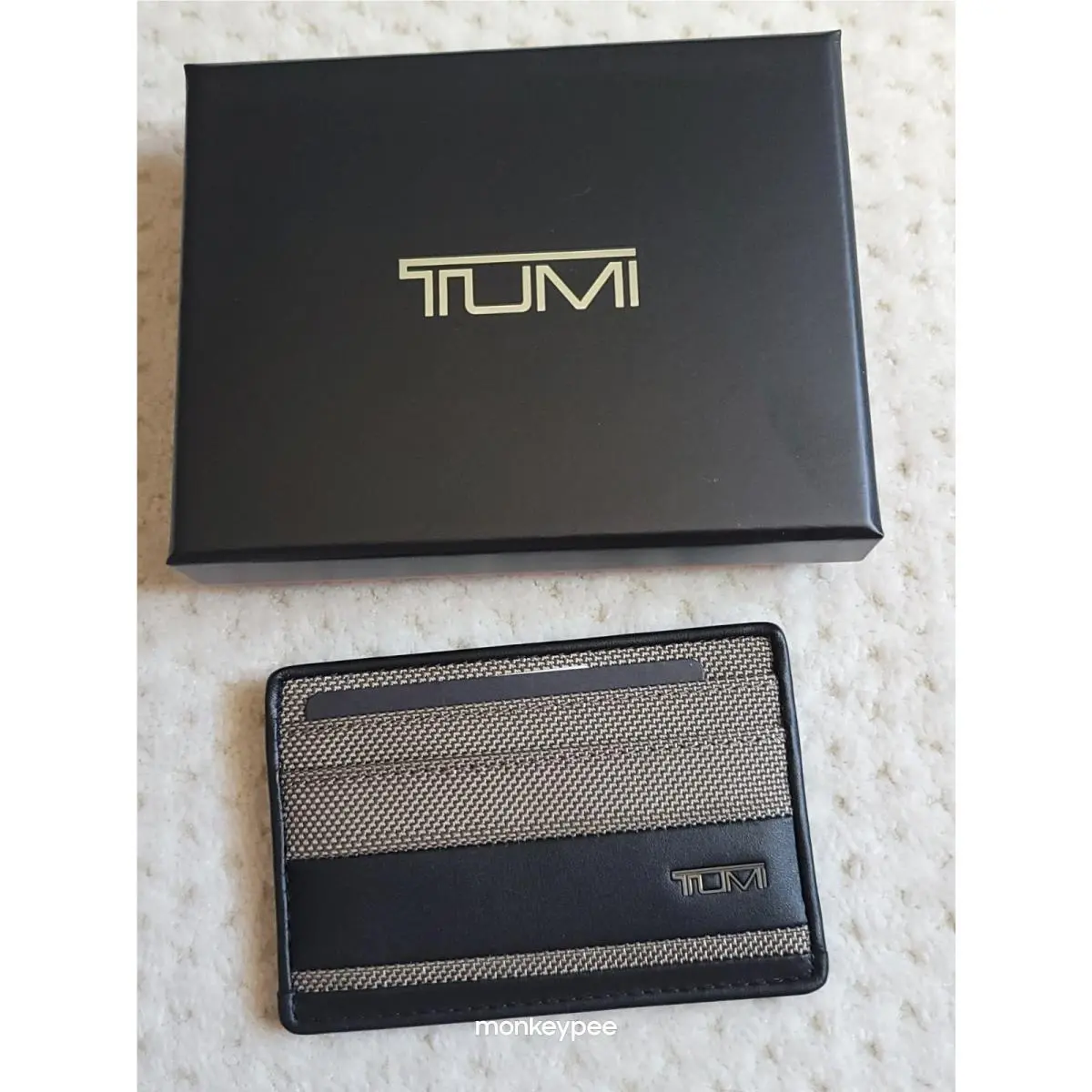 Tumi Alpha Slim Card Case Leather PX6 Ballistic Nylon Wallet Grey Alloy
