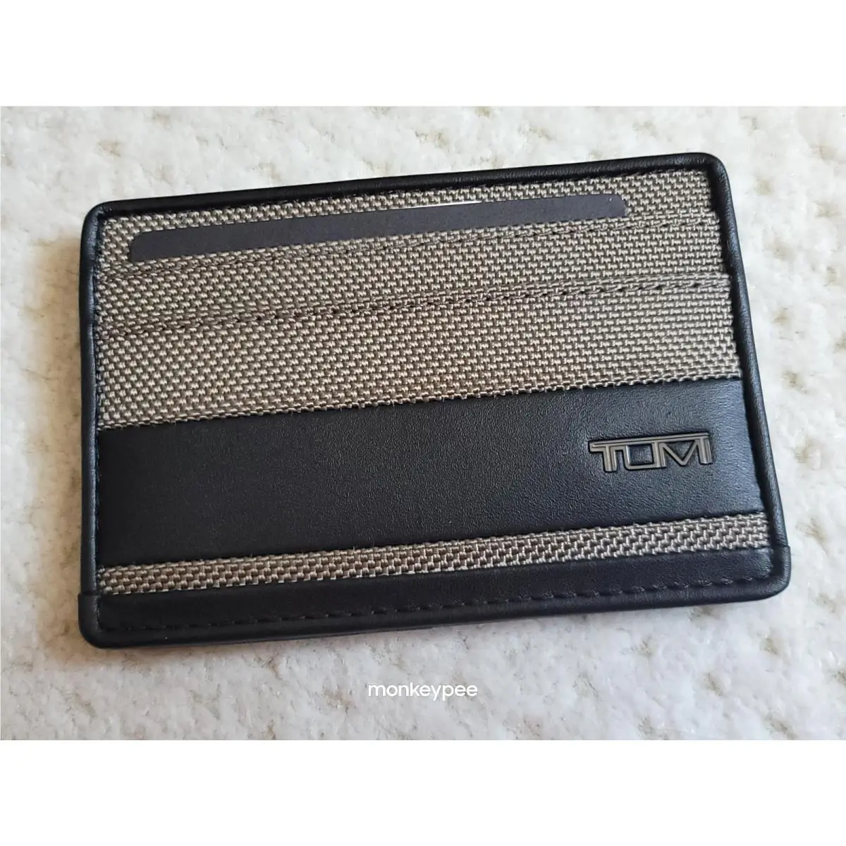 Tumi Alpha Slim Card Case Leather PX6 Ballistic Nylon Wallet Grey Alloy