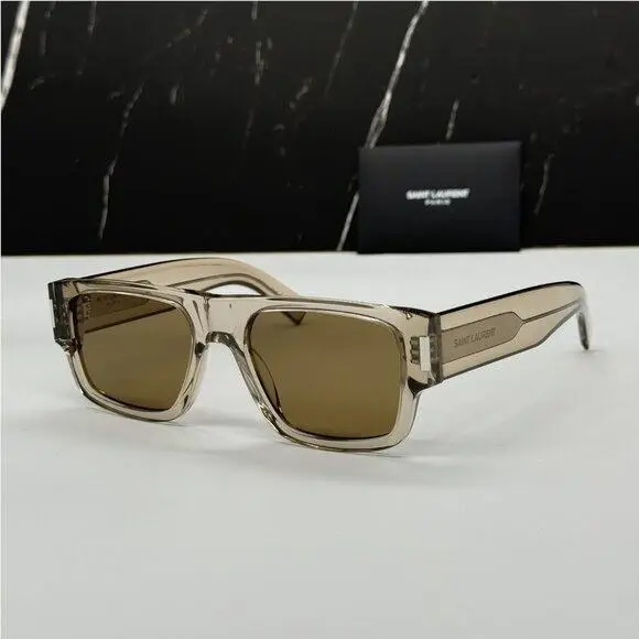 SL659 004 Saint Laurent Sunglasses Beige Brown Square Unisex Sunglasses