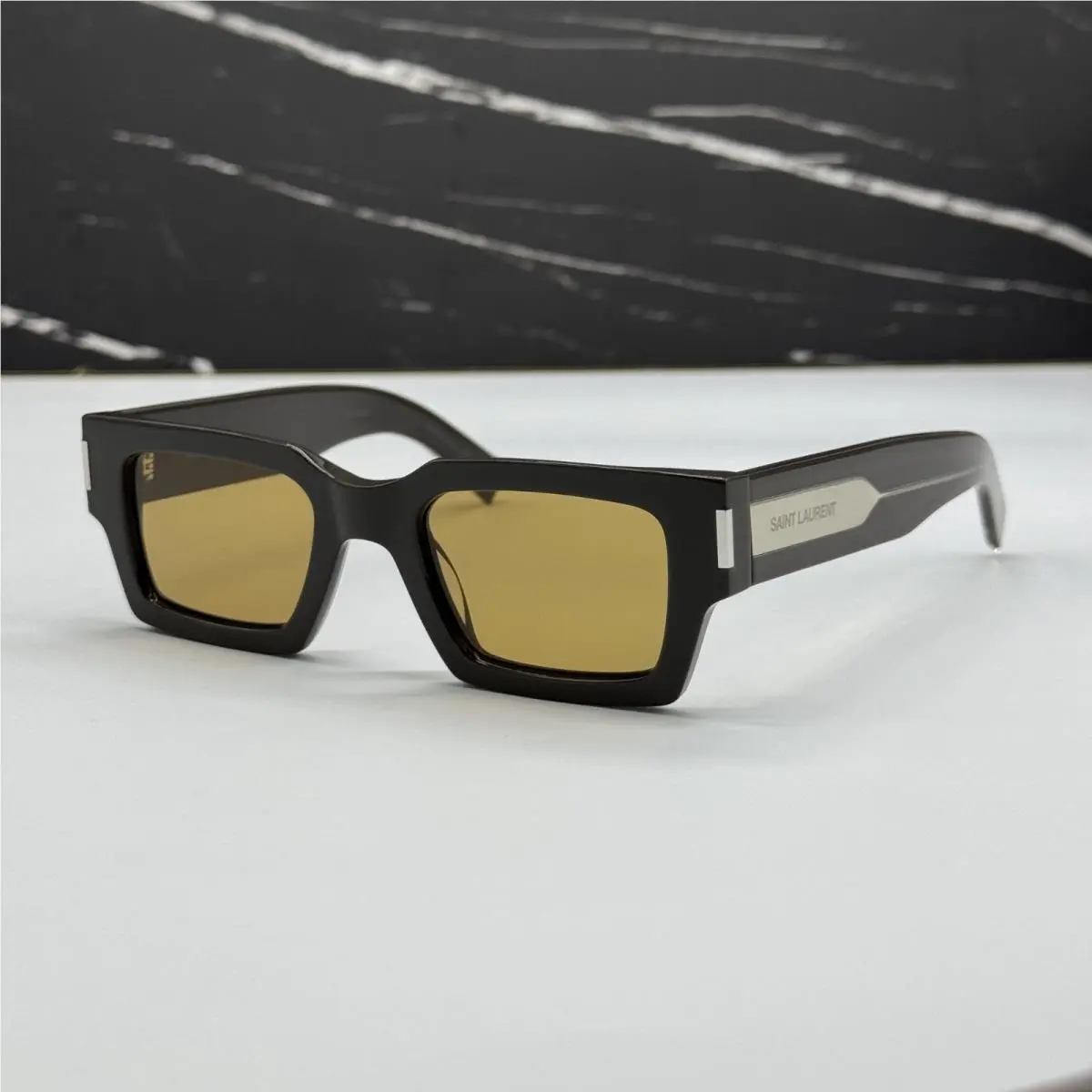Saint Laurent SL572 007 Brown Yellow Square Unisex Sunglasses