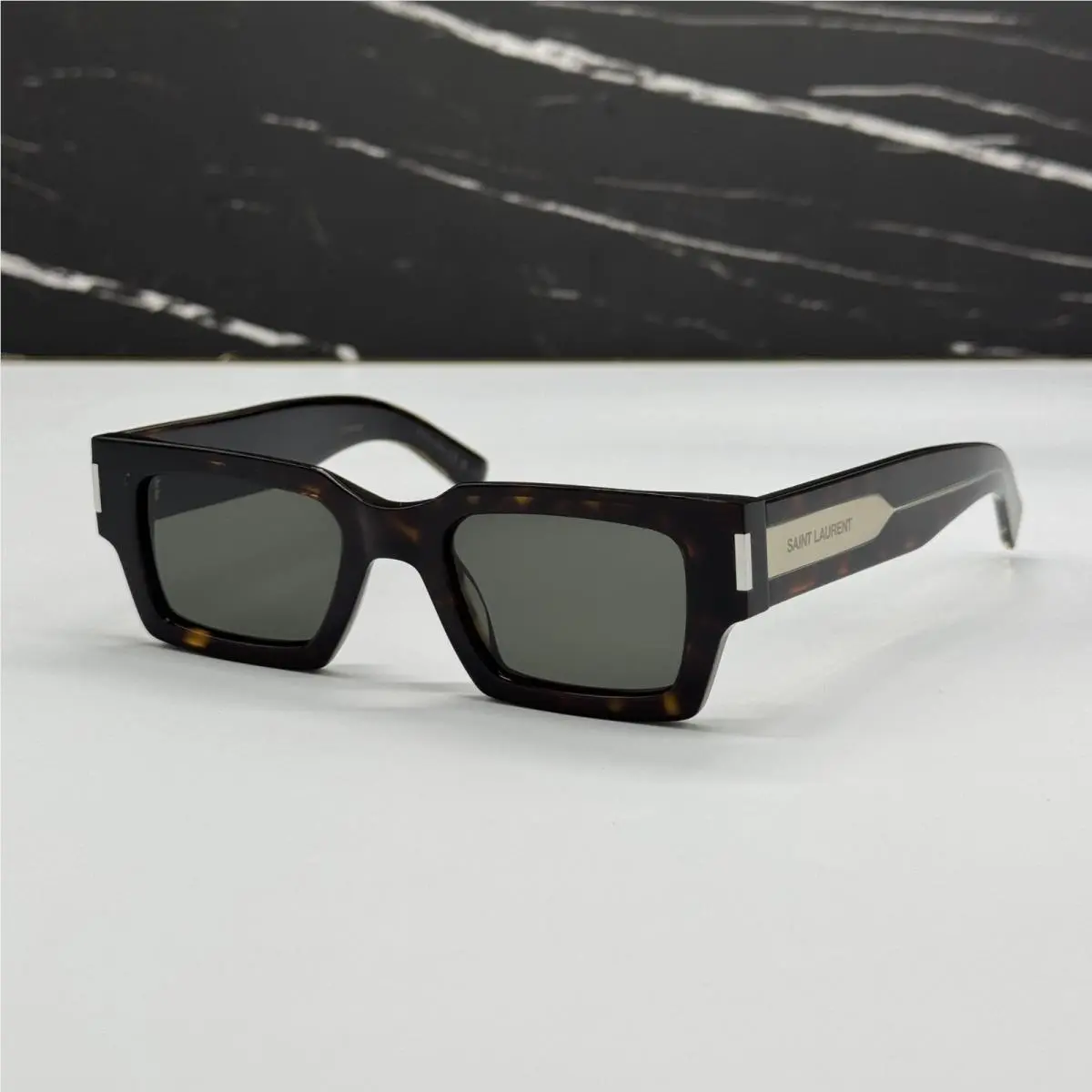 Saint Laurent SL572 002 Dark Havana Square Unisex Sunglasses by Yves Saint Laurent