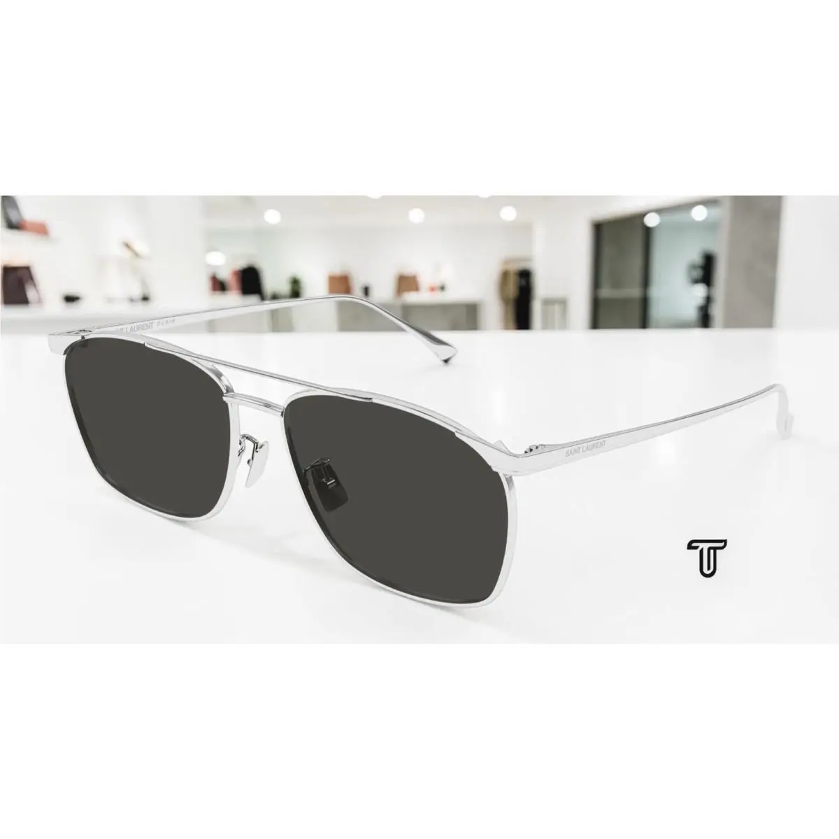 Saint Laurent SL 796 Vincent 002 Silver Grey 57 mm Men`s Sunglasses - Frame: Silver, Lens: Grey
