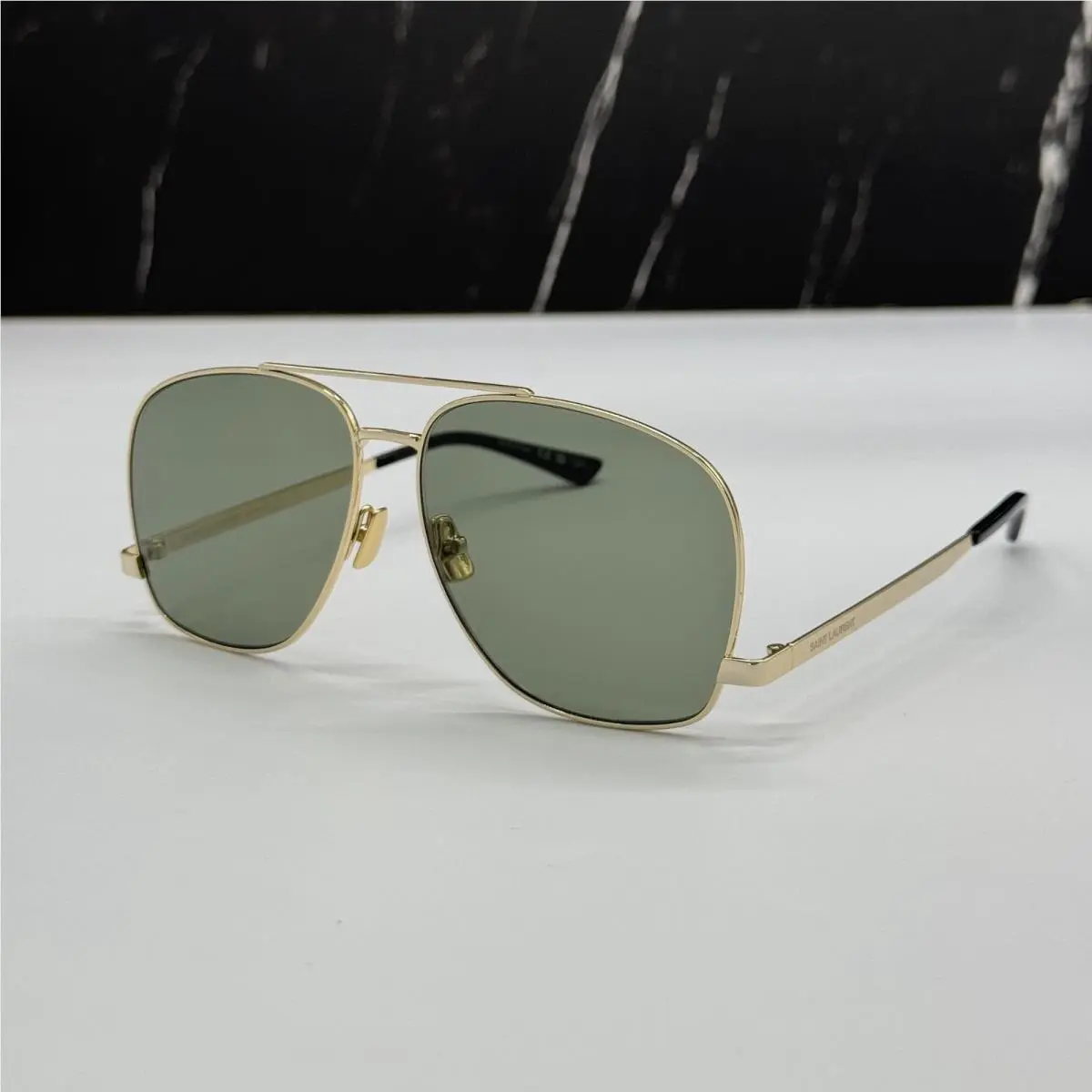 Saint Laurent SL653 Leon 003 Aviator Gold Green Sunglasses by Yves Saint Laurent