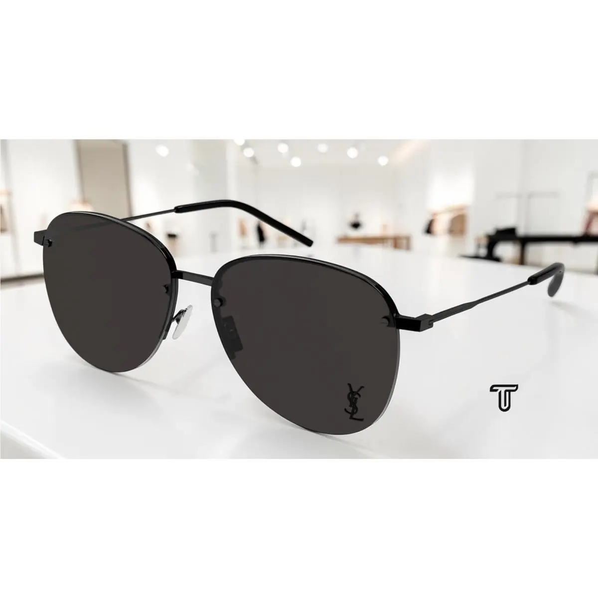 Saint Laurent SL 328 K M 001 Pilot Navigator Metal Black 61 mm Unisex Sunglasses by Yves Saint Laurent