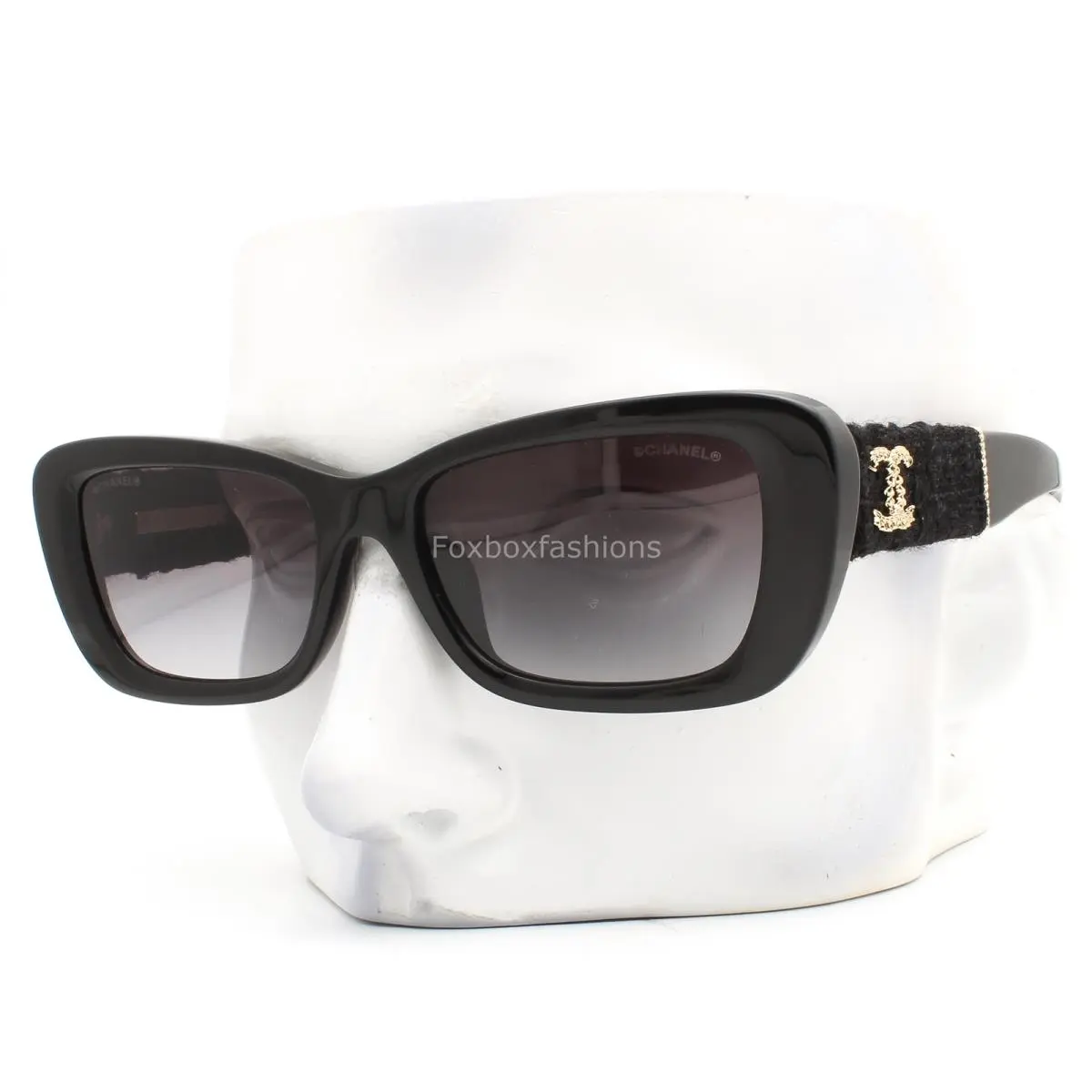 Sunglasses ch5514A 622/S6 Polished Black Tweed Gold CC Logo with Case by Chanel