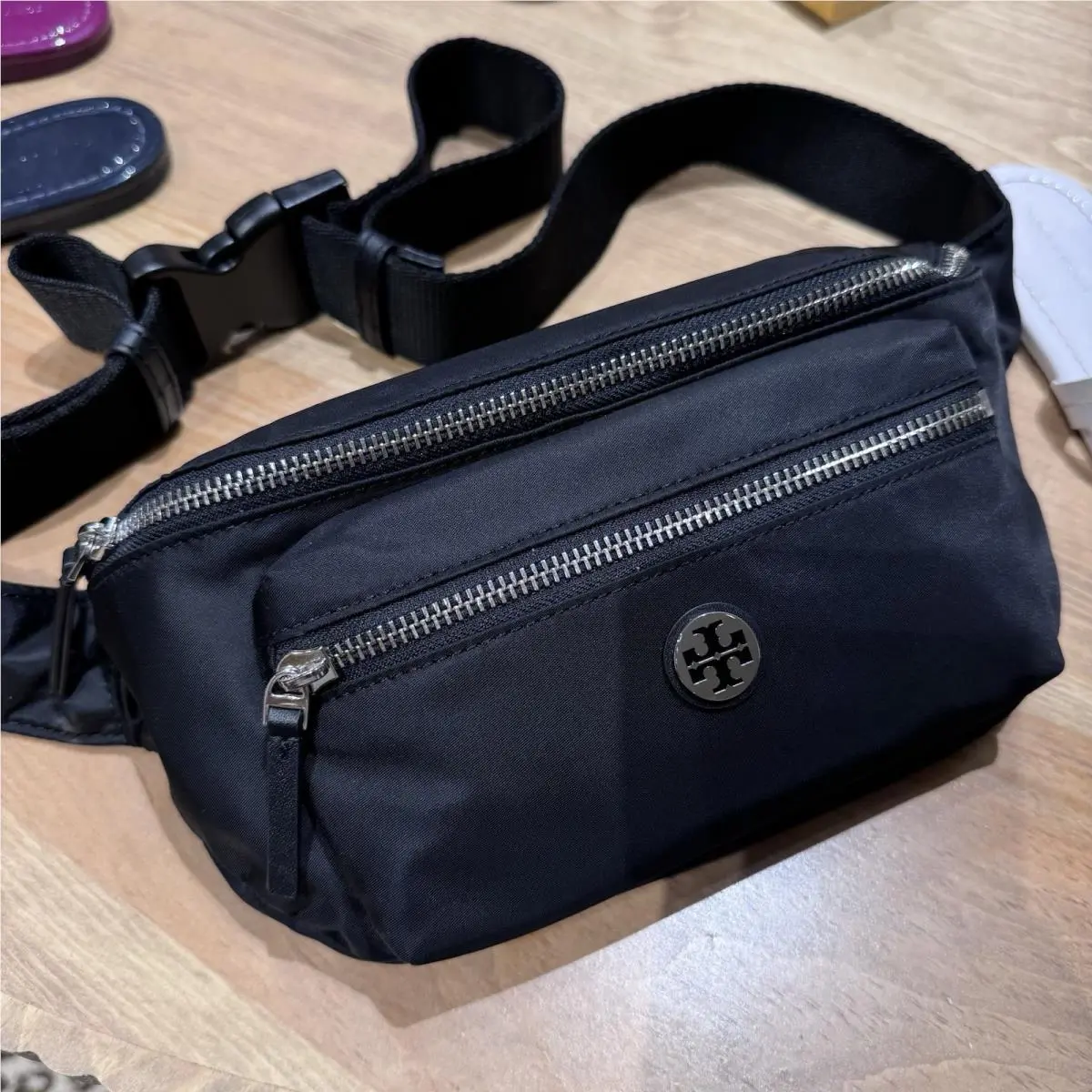 Tory Burch 170436 Nylon Belt Bag Black Fanny Pack Waist Zip Crossbody