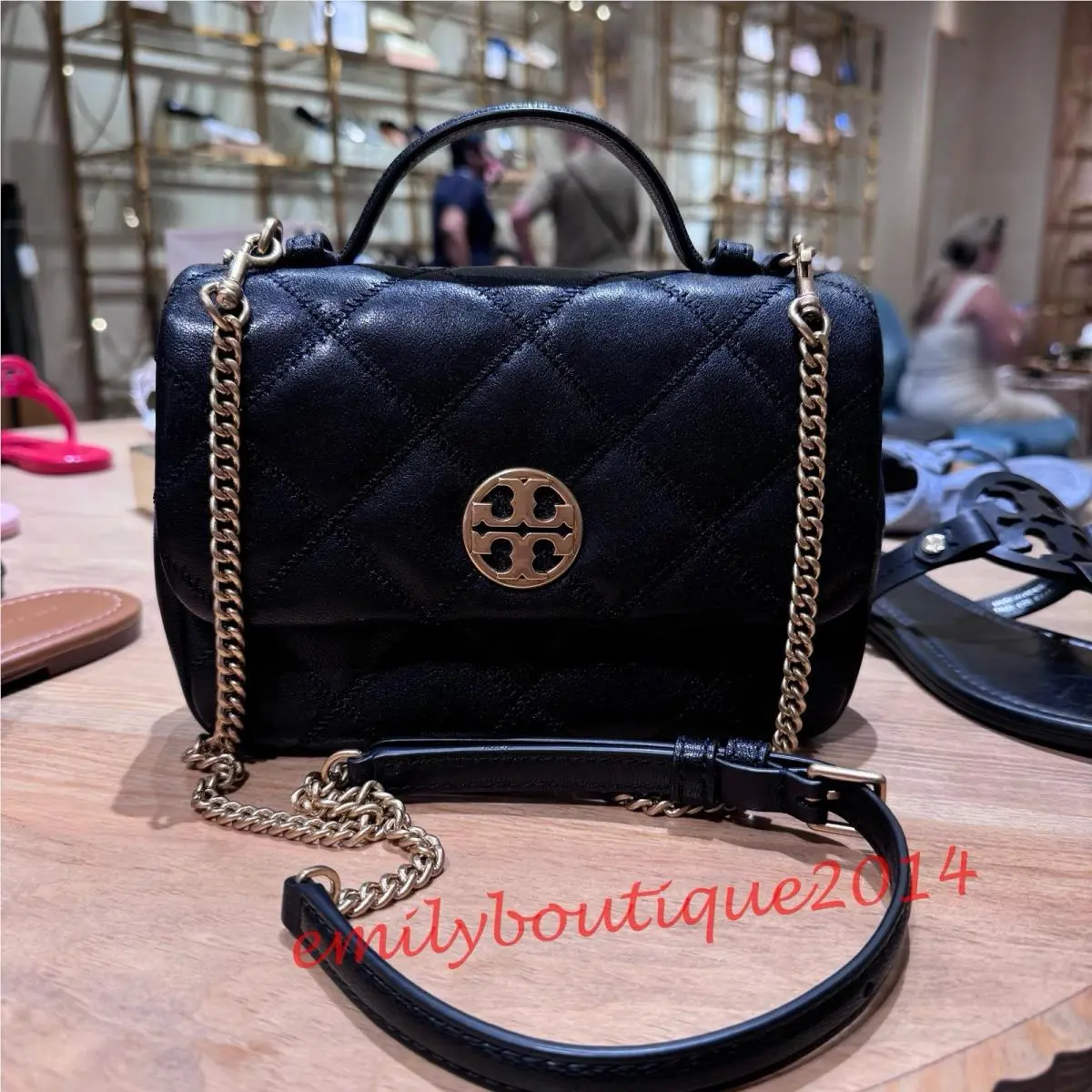 Tory Burch 153399 Willa Mini Top Handle Crossbody Shoulder Bag Black Leather
