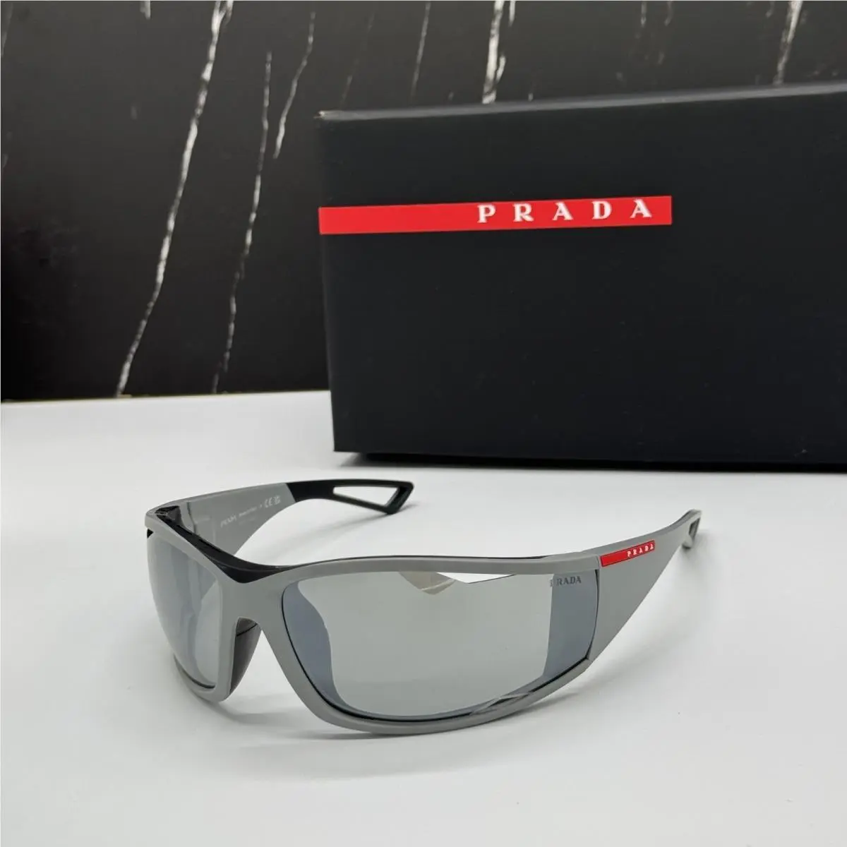 Prada Linea Rossa PSA04S 13Z05A Silver Unisex Sunglasses with Fabric Cha