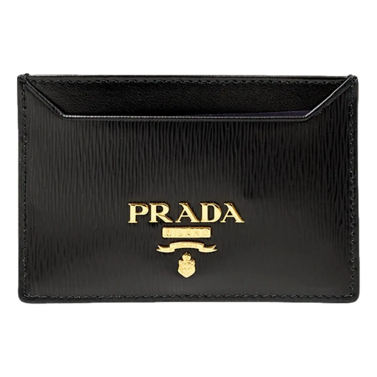 Prada Black Vitello Move Leather Gold Logo Card Holder Wallet