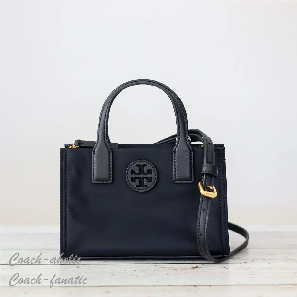 Tory Burch Ella Nylon Mini Tote Crossbody Bag Purse in Black