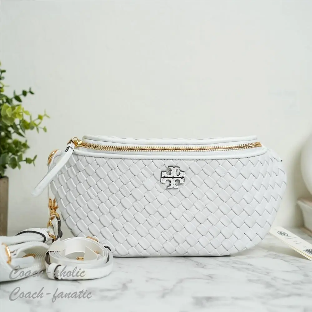 Tory Burch Thea Woven Belt Bag in White Leather