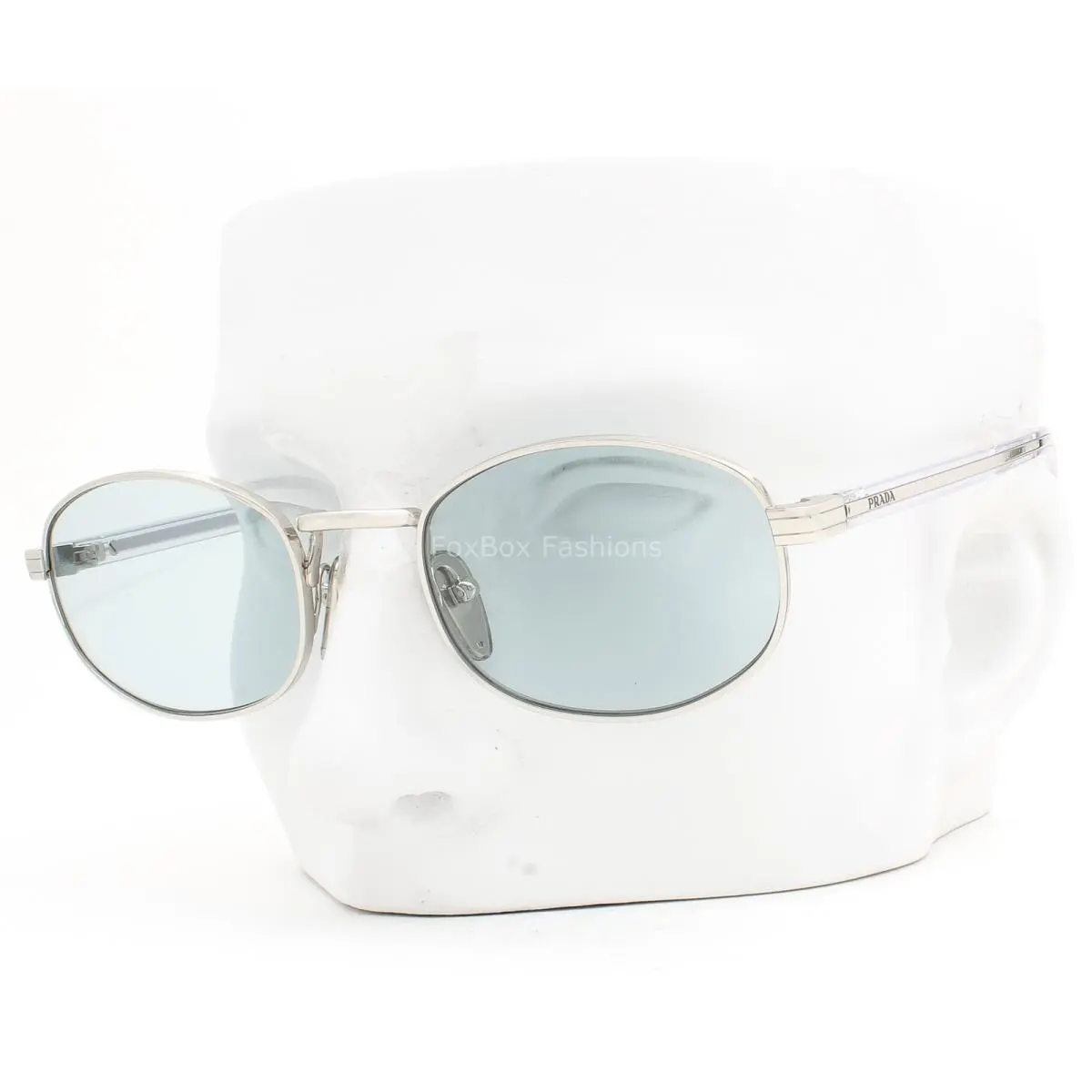 Prada Sunglasses Spr B53 1BC-40N Shiny Silver on Clear Azure Blue with Case