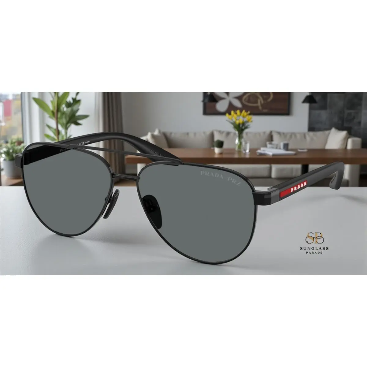 Prada Linea Rossa PS A52S 1AB5Z1 Black Dark Grey Polarized 58mm Men`s Sunglasses