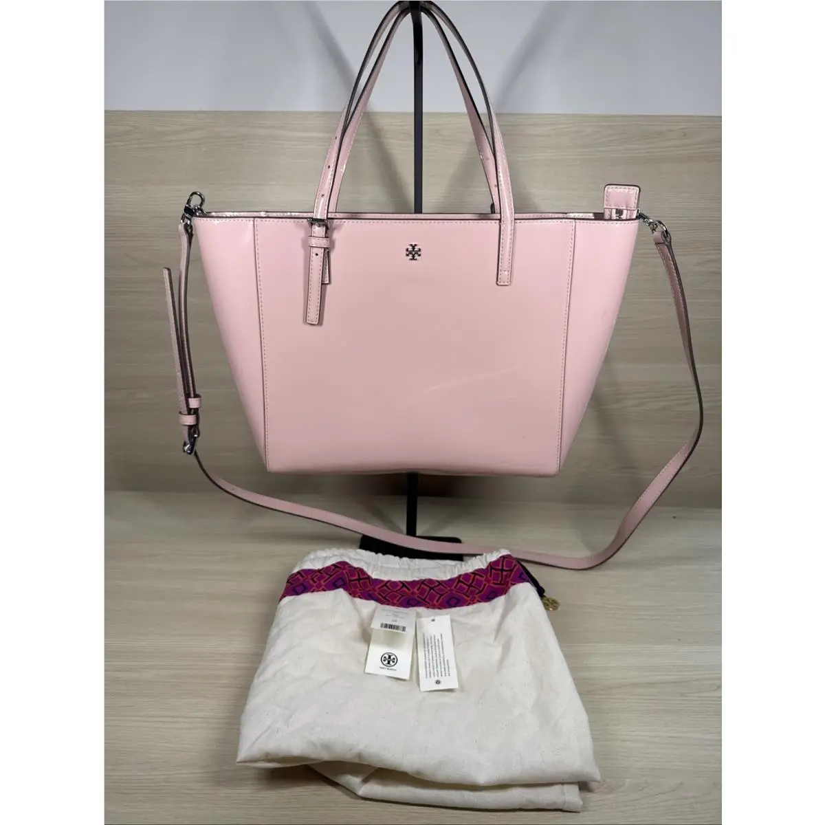 Emerson Patent Leather Clay Pink Tote Bag by Tory Burch