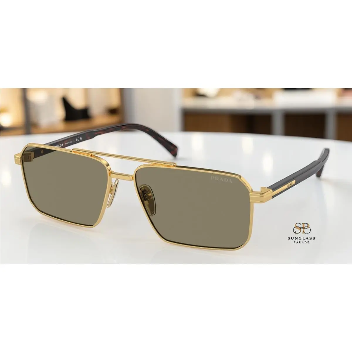 Prada PR A57S 5AK90F Gold Light Brown 61 mm Men`s Sunglasses