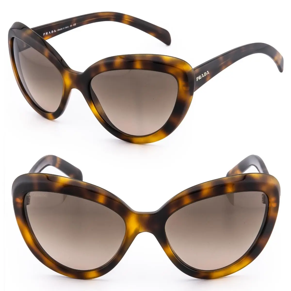 Prada 08R Ornate PR08RS Brown Havana Cat Eye Bold Sunglasses 08RS