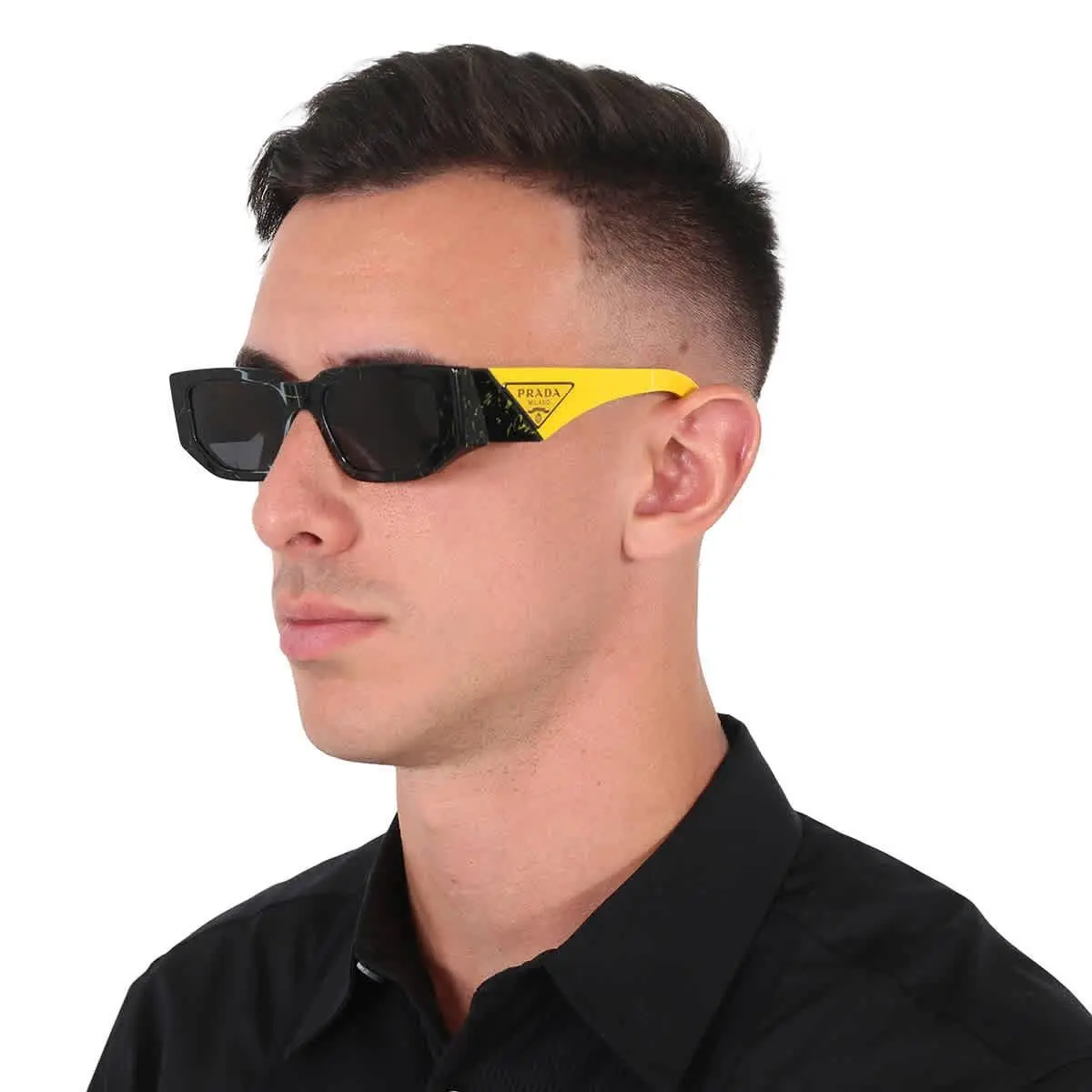 Prada Dark Grey Rectangular Men`s Sunglasses PR 09ZS 19D5S0 54 PR 09ZS 19D5S0 54