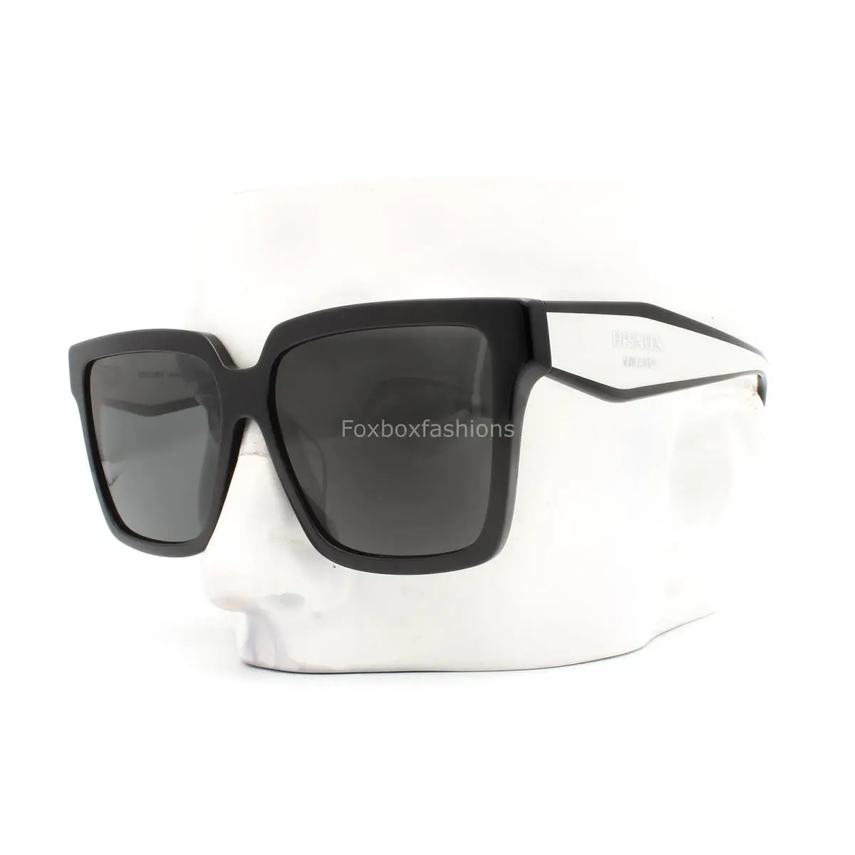 Prada Sunglasses Polished Black White Silver Logo Spr 24Z 1AB-5S0 with Case
