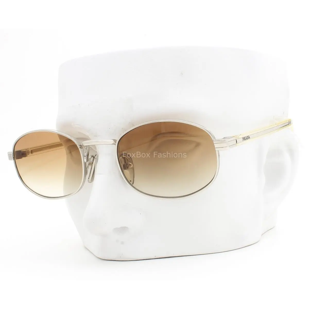 Prada Sunglasses Shiny Silver on Clear Brown Gradient Spr B53 1BC-80K with Case