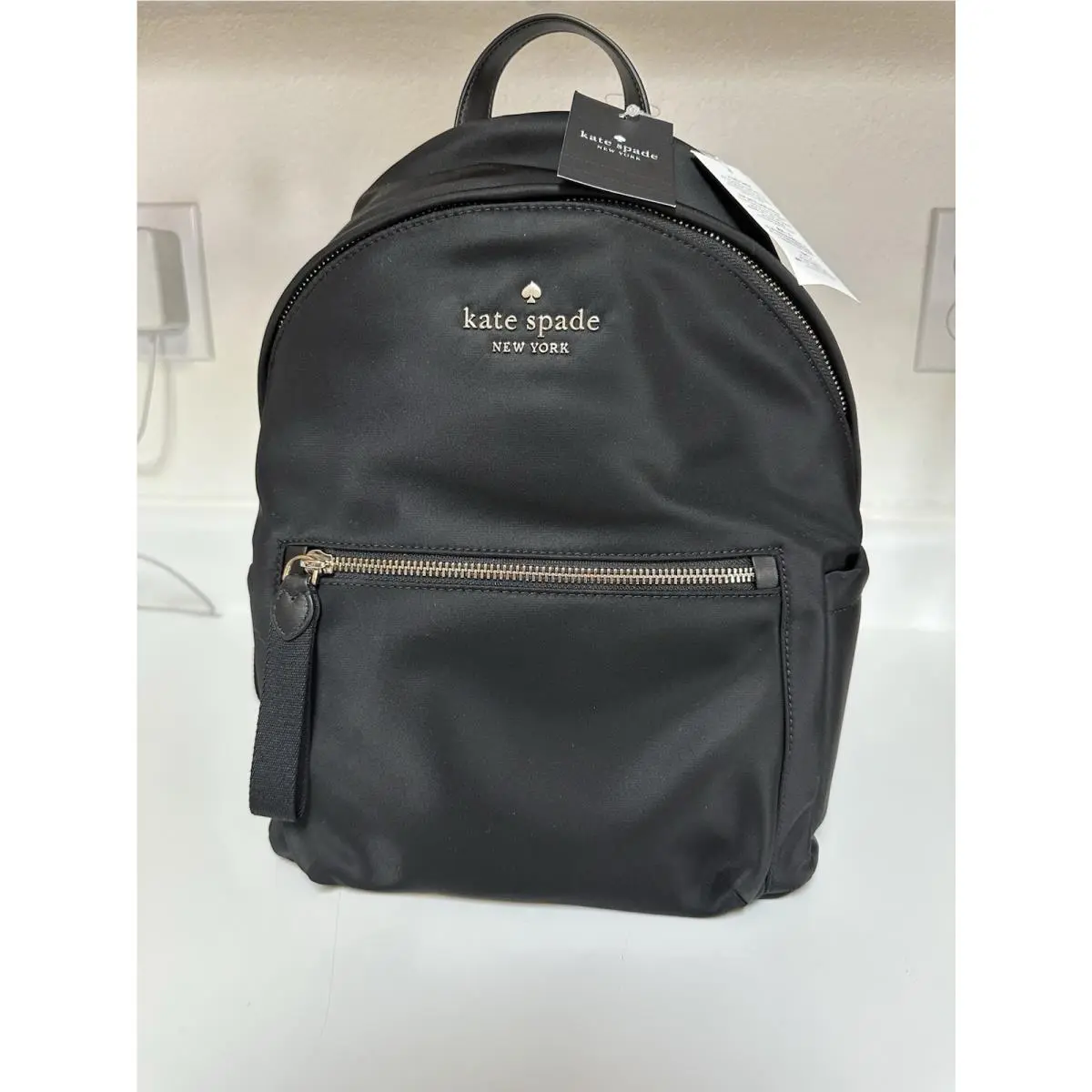 New Kate Spade Chelsea Medium Nylon Backpack Black Zippered Straps
