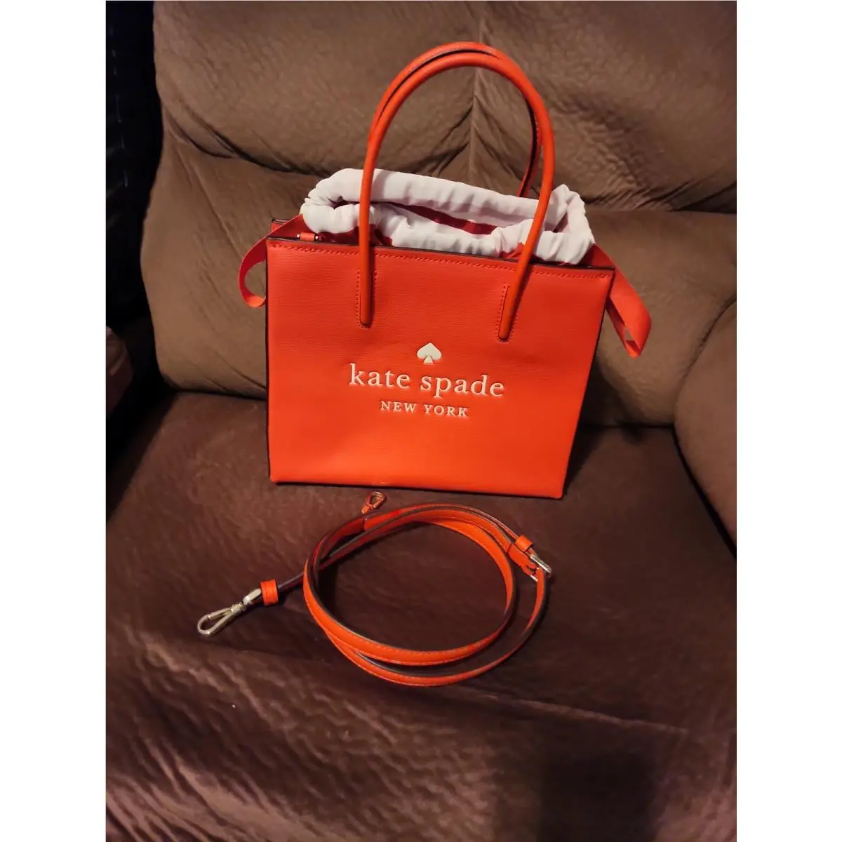 New Kate Spade New York Tristan Shopper Pebbled Orange Leather Bag Crossbody