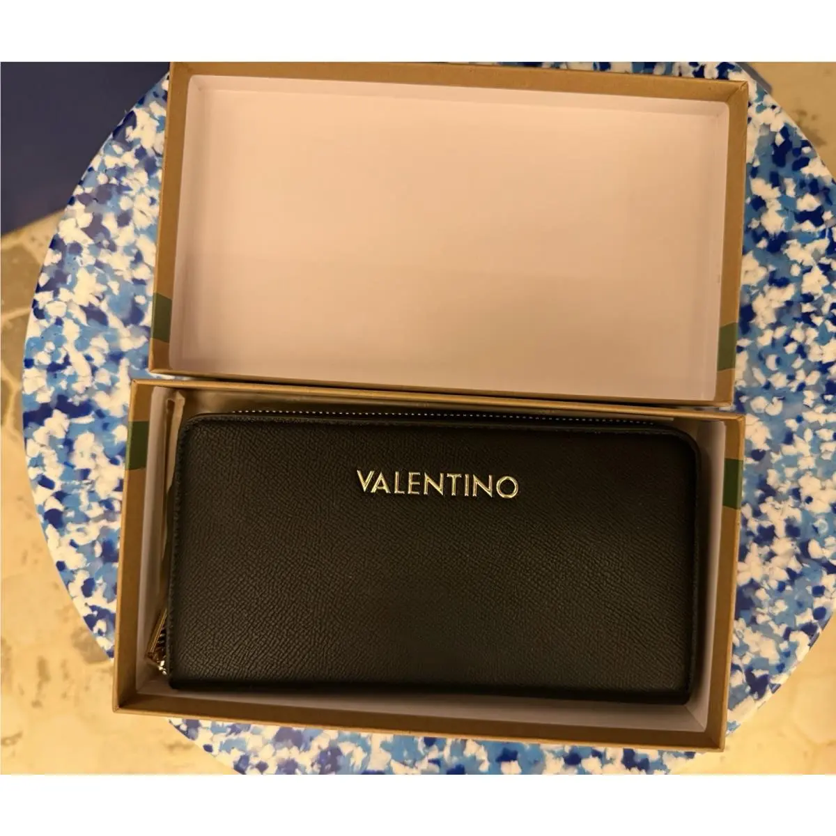 Valentino Zip Around Leather Wallet Black