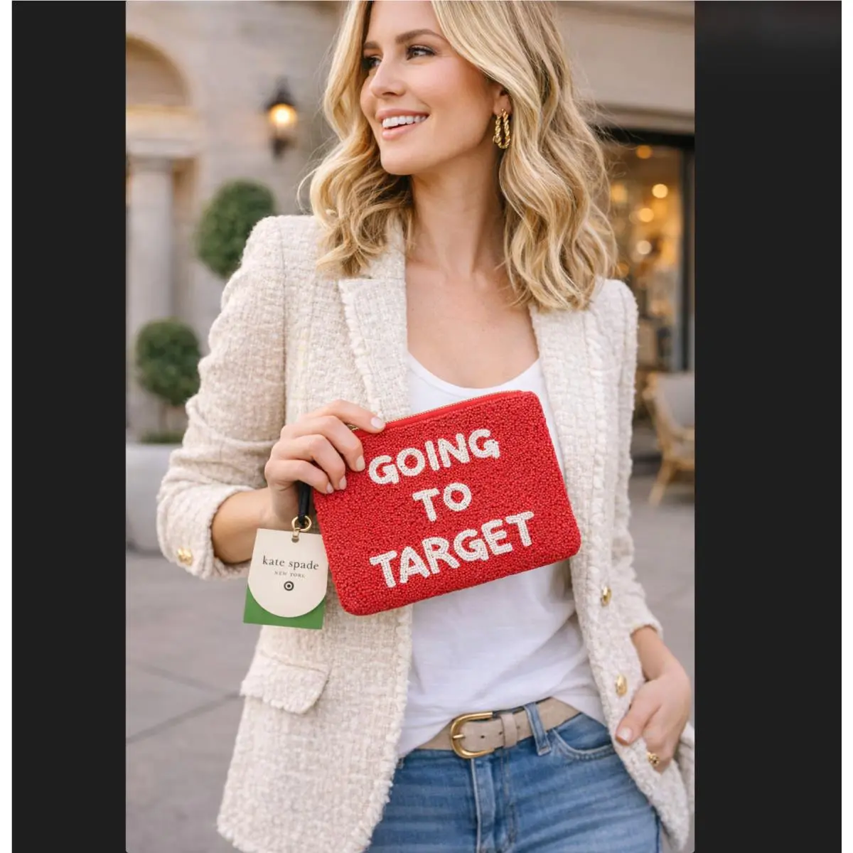Kate Spade x Target Beaded Clutch Red White Going To Target Card Pocket