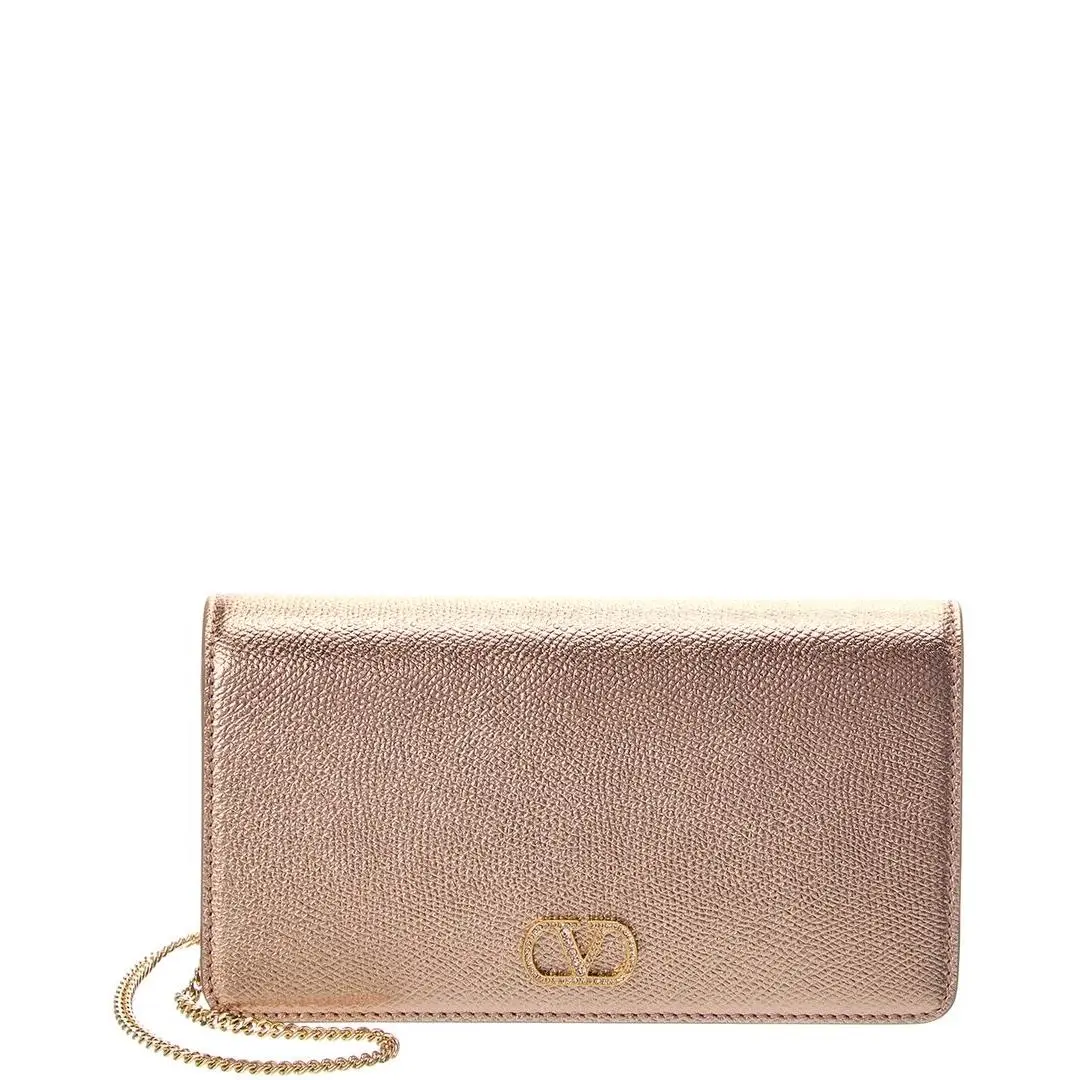 Valentino Vlogo Signature Mini Leather Wallet On Chain Women`s