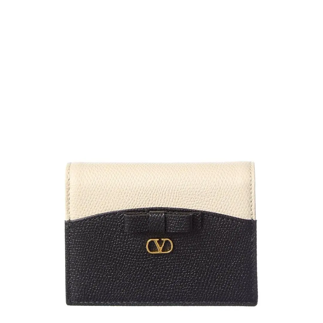 Valentino Vlogo Signature Leather Card Case Women`s Black
