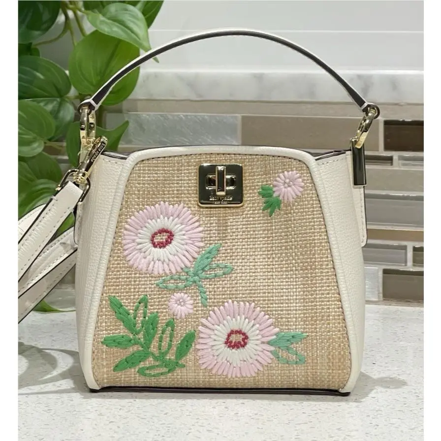 Phoebe Mini Satchel Crossbody Leather Bucket Bag Floral Embroidery by Kate Spade