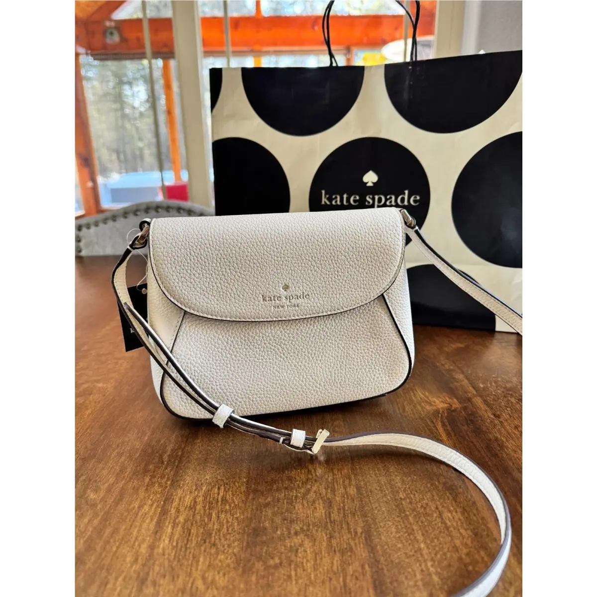 New Kate Spade Monica Small Flap Crossbody Bag Meringue Leather Purse KF364