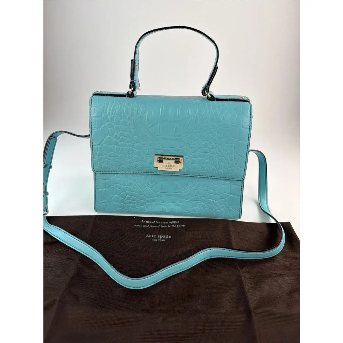 Teal Orchard Valley Doris Alligator Croc Leather Satchel by Kate Spade
