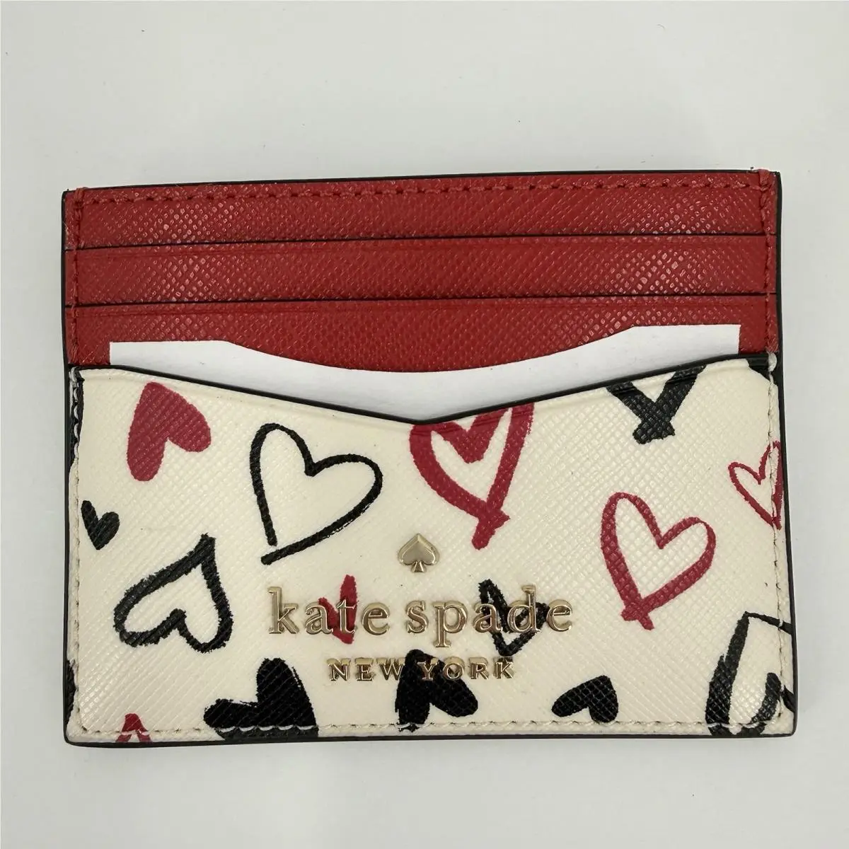 Kate Spade Small Slim Cardholder in Scribble Hearts Parchment