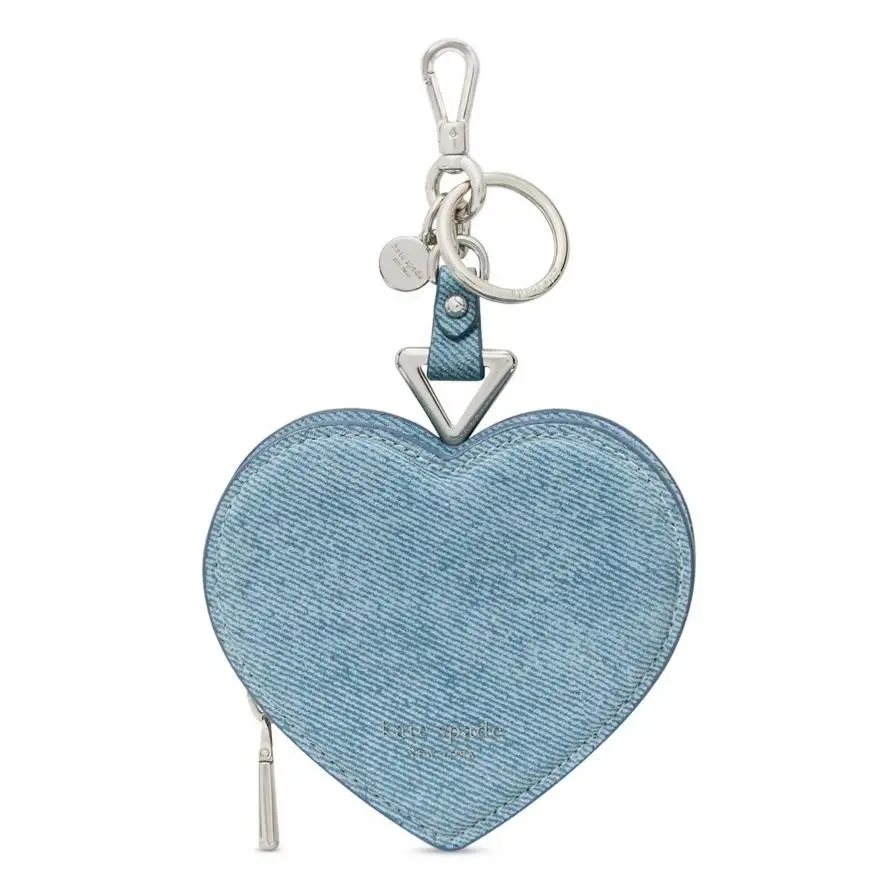 Liv Denim Print Suede Heart Coin Purse Bag Charm - KM099 by Kate Spade