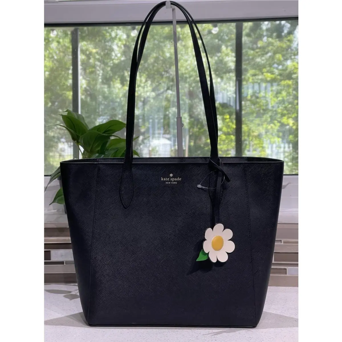 Dana Shoulder Tote Zip Bag Purse Carryall Black Daisy Flower Gold by Kate Spade