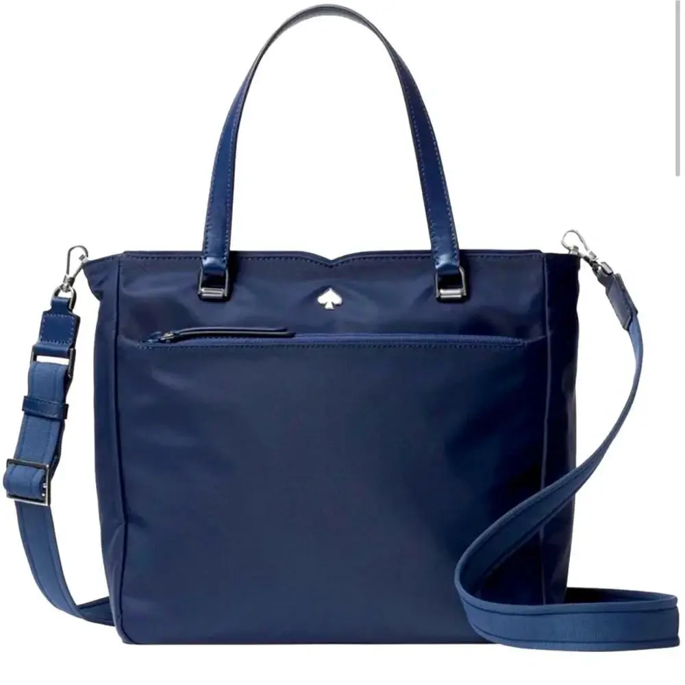 Kate Spade Chelsea Jae Medium Satchel Tote Bag Shoulder Bag Navy Blue Nylon - Handle/Strap: Blue, Hardware: Silver, Exterior: Navy