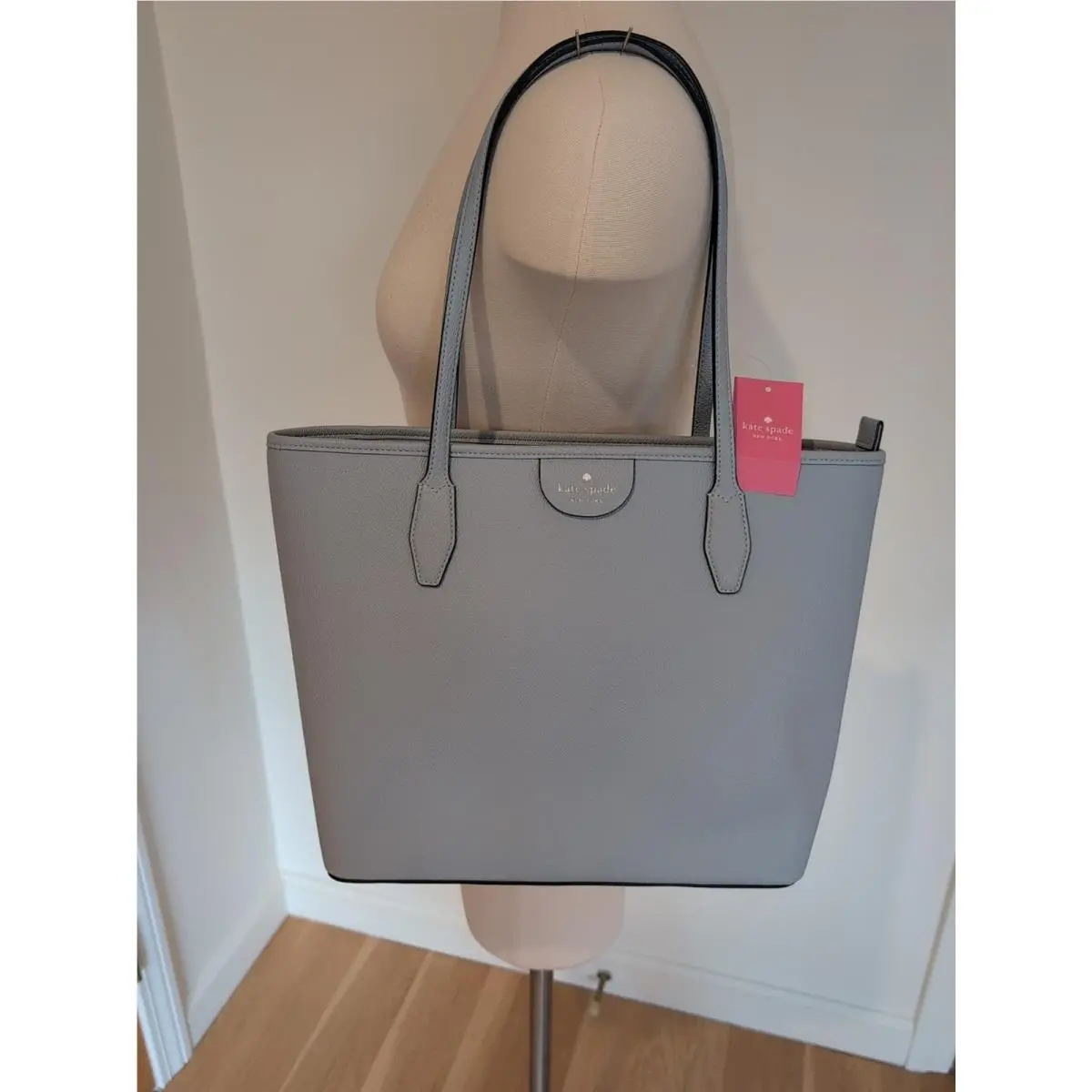 New Kate Spade Large Tote Textured Ocean Fog Light Blue Excellent