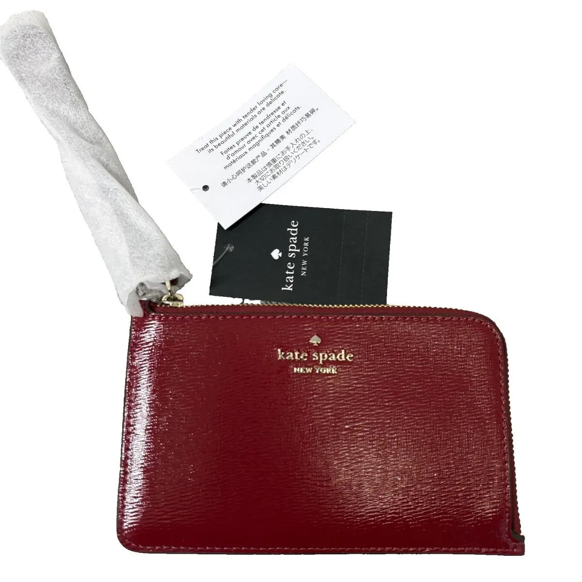 Kate Spade Lucy Textured Patent Leather Card Wallet Womens One Size Red Wristlet