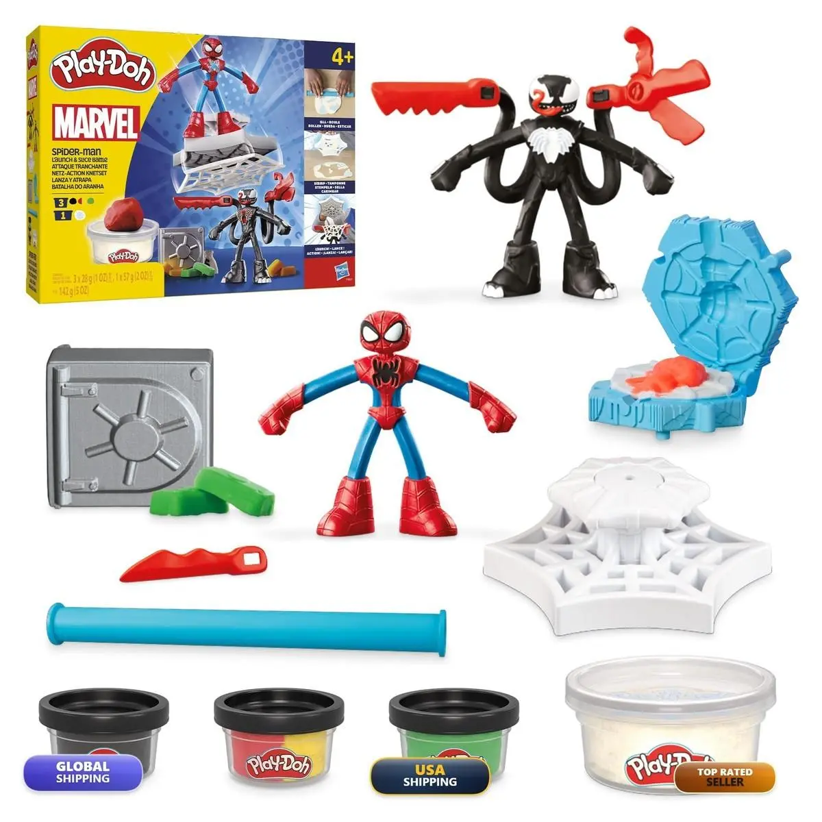Play-doh Marvel Spider-man Launch Slice Battle Playset F9827 2 Figures 7