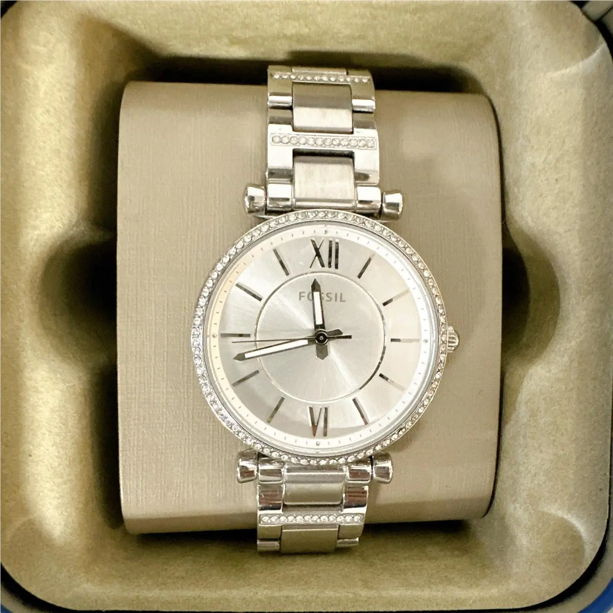 Fossil ES4341 Carlie Three-hand Stainless Steel Women`s Watch Silver