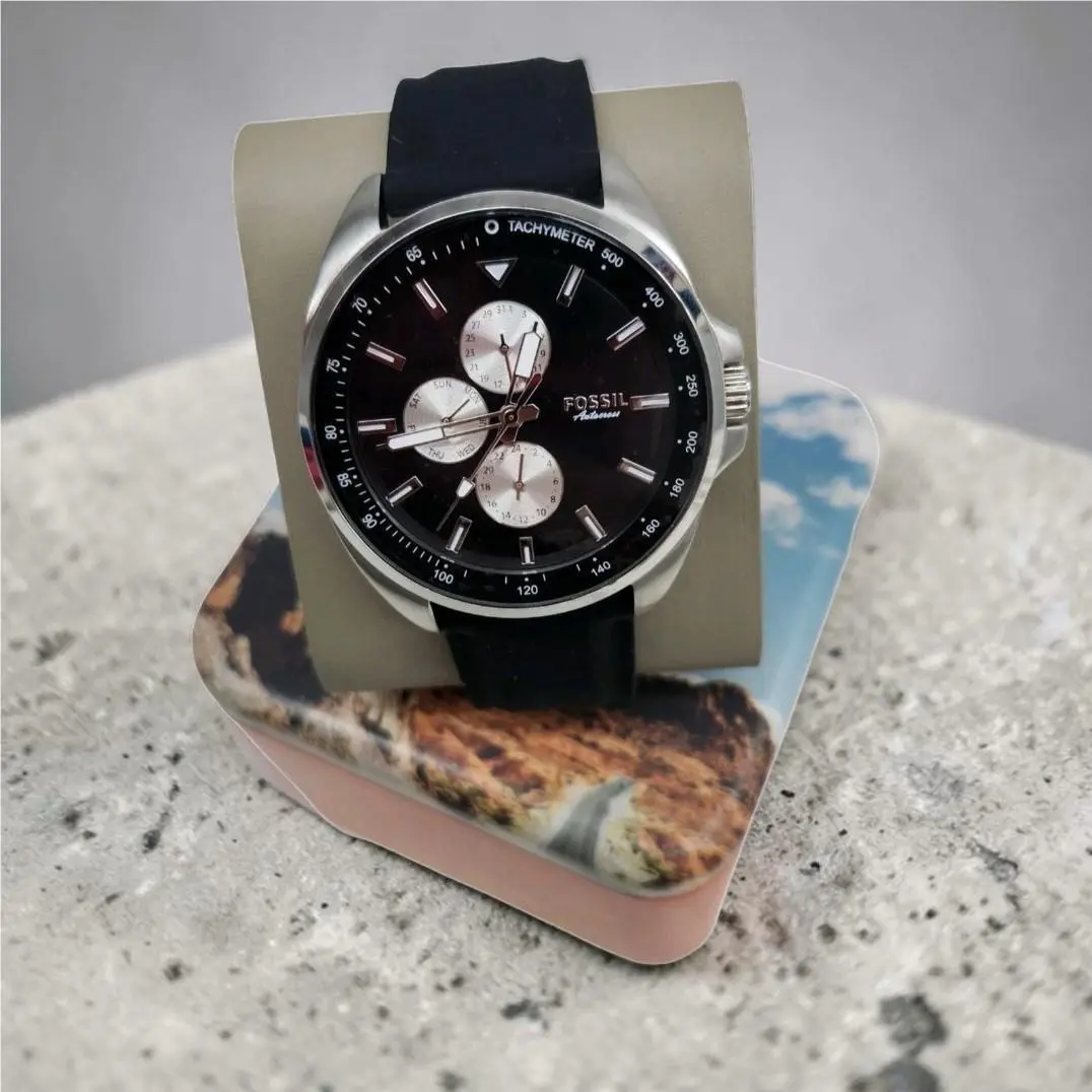 Fossil Autocross Mens Multifunctional Watch Black Silicone Strap BQ2553 Racing