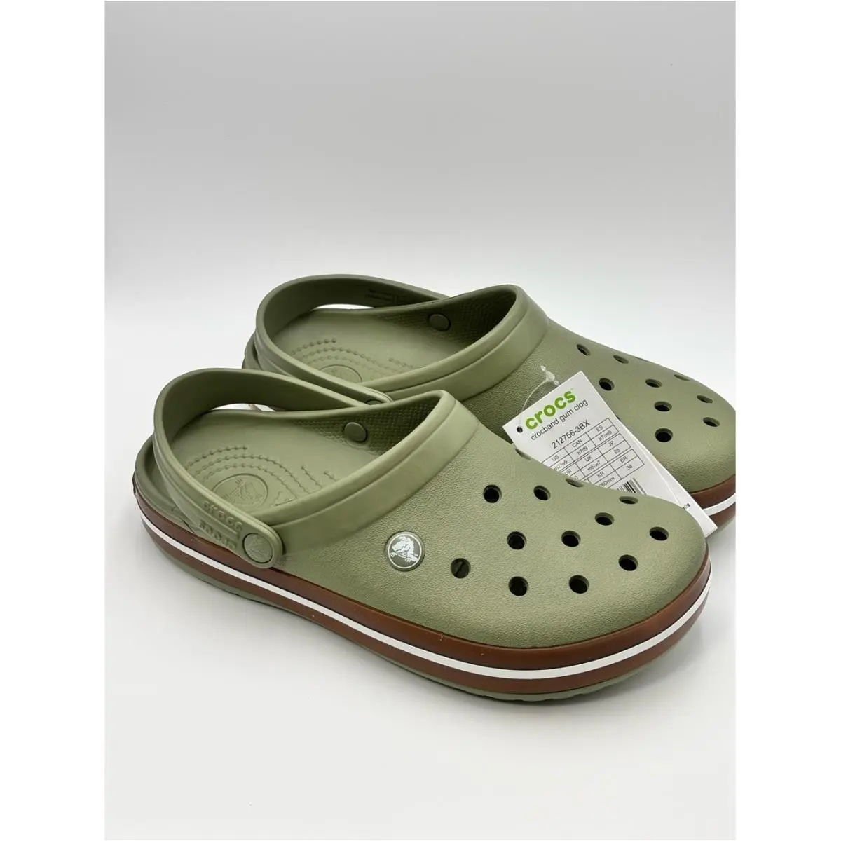 Crocs Crocband Gum Clog Classic Clog in Olive Green with Brown Trim M7/ W9
