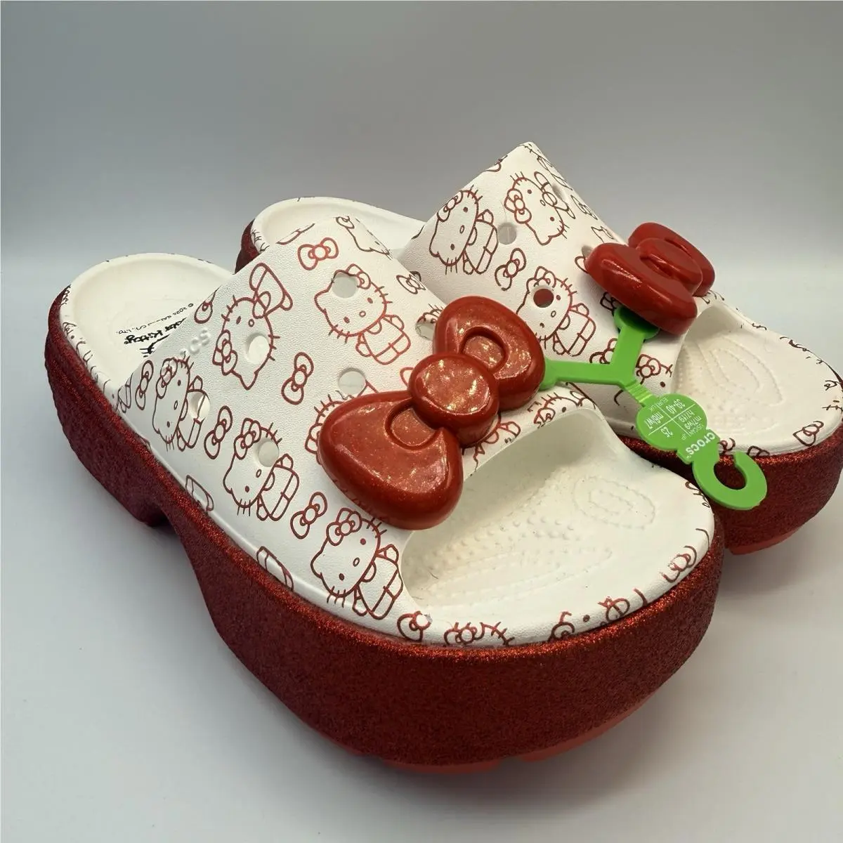 Crocs x Hello Kitty Stomp Slides Size 9 50th Anniversary Red Glitter Wedge