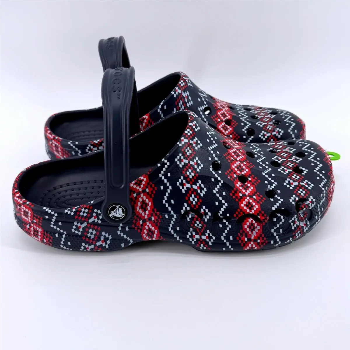 Crocs Baya Holiday Graphic Clog Mens Size 9 Navy Blue Fair Isle Comfy Gift