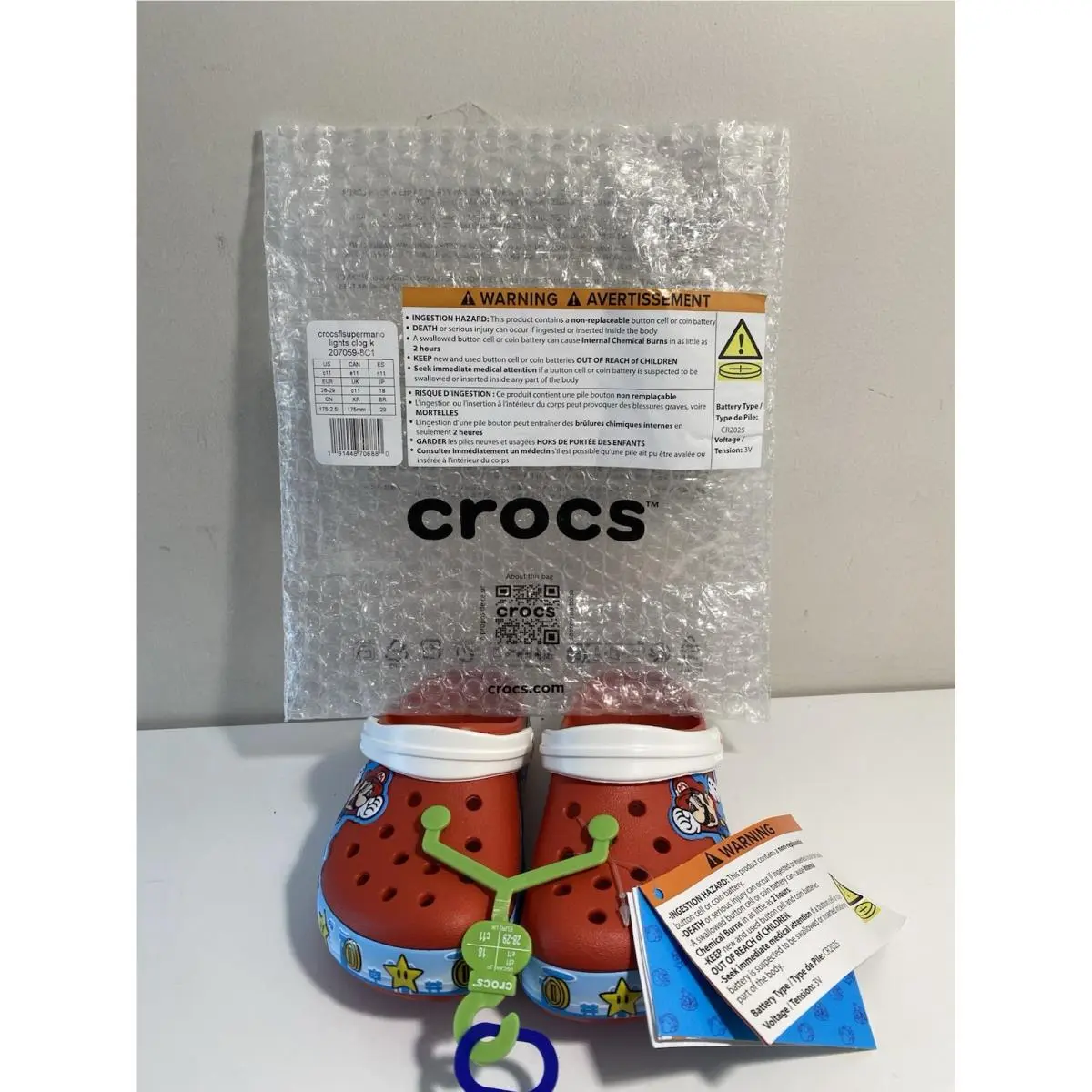 Super Mario Light-up Crocs Red Kids Slip On Size 11C