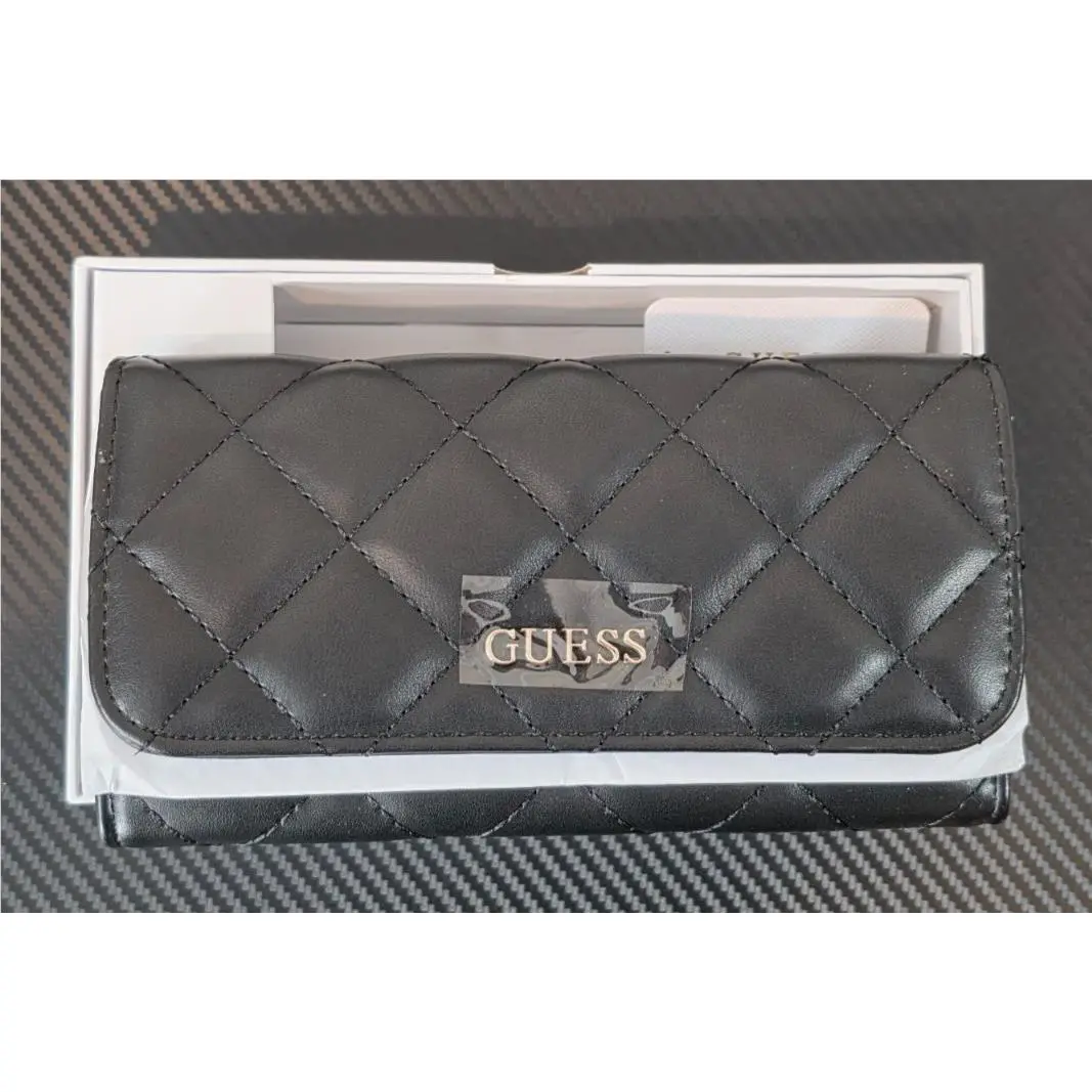 Guess Tinsley Slg Black Quilted Leather Trifold French Wallet