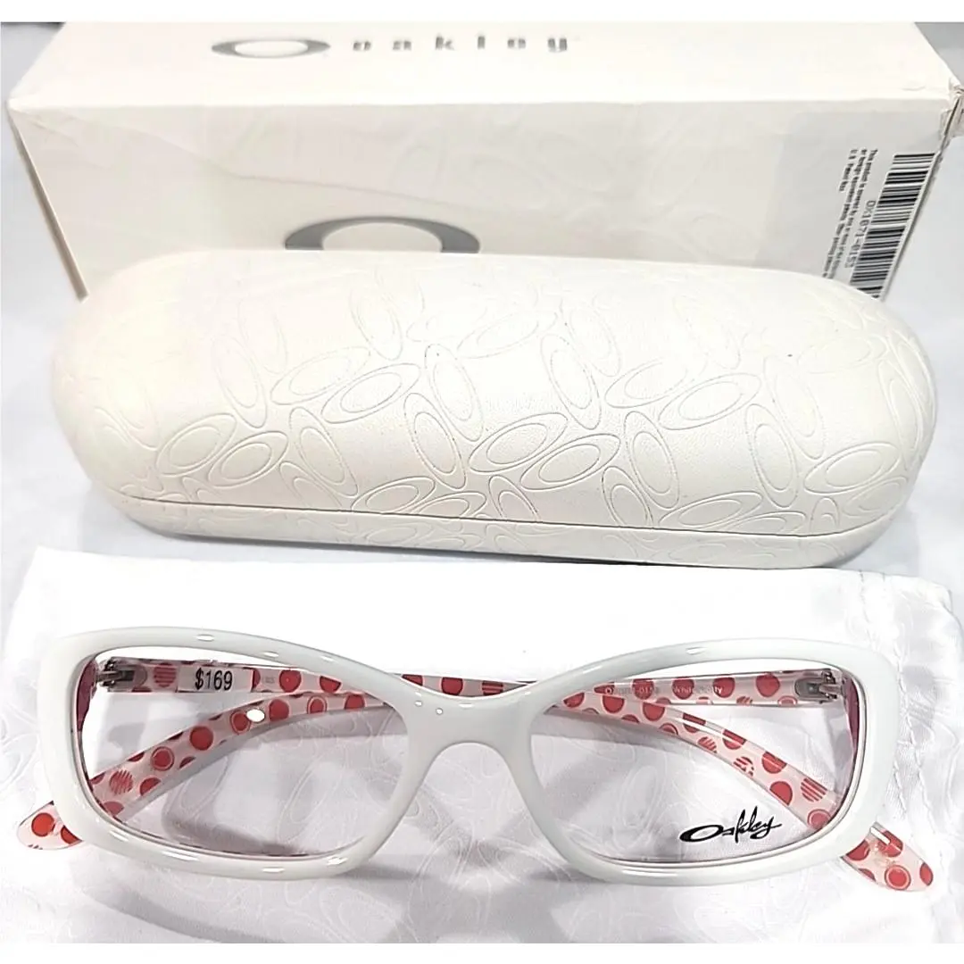 OX1071-0153 White Dotty Red Rectangle Eyeglasses 53-15 135 Box Case Pouch by Oakley