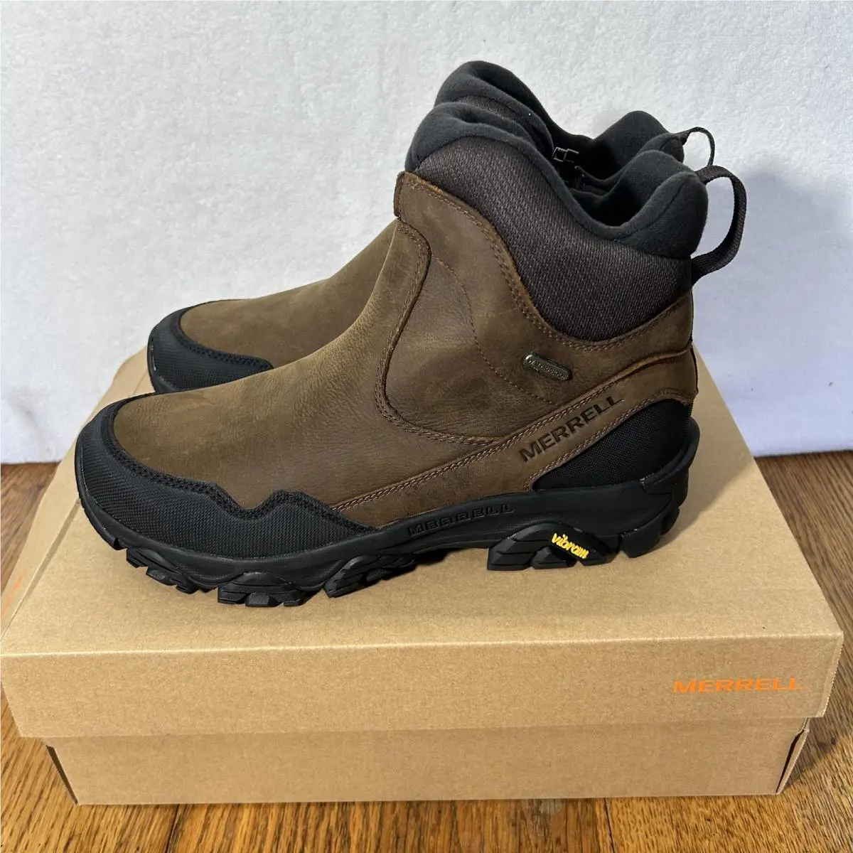 Merrell Mens Size 9.5M Coldpack 3 Thermo Tall Zip Waterproof Brown Boots