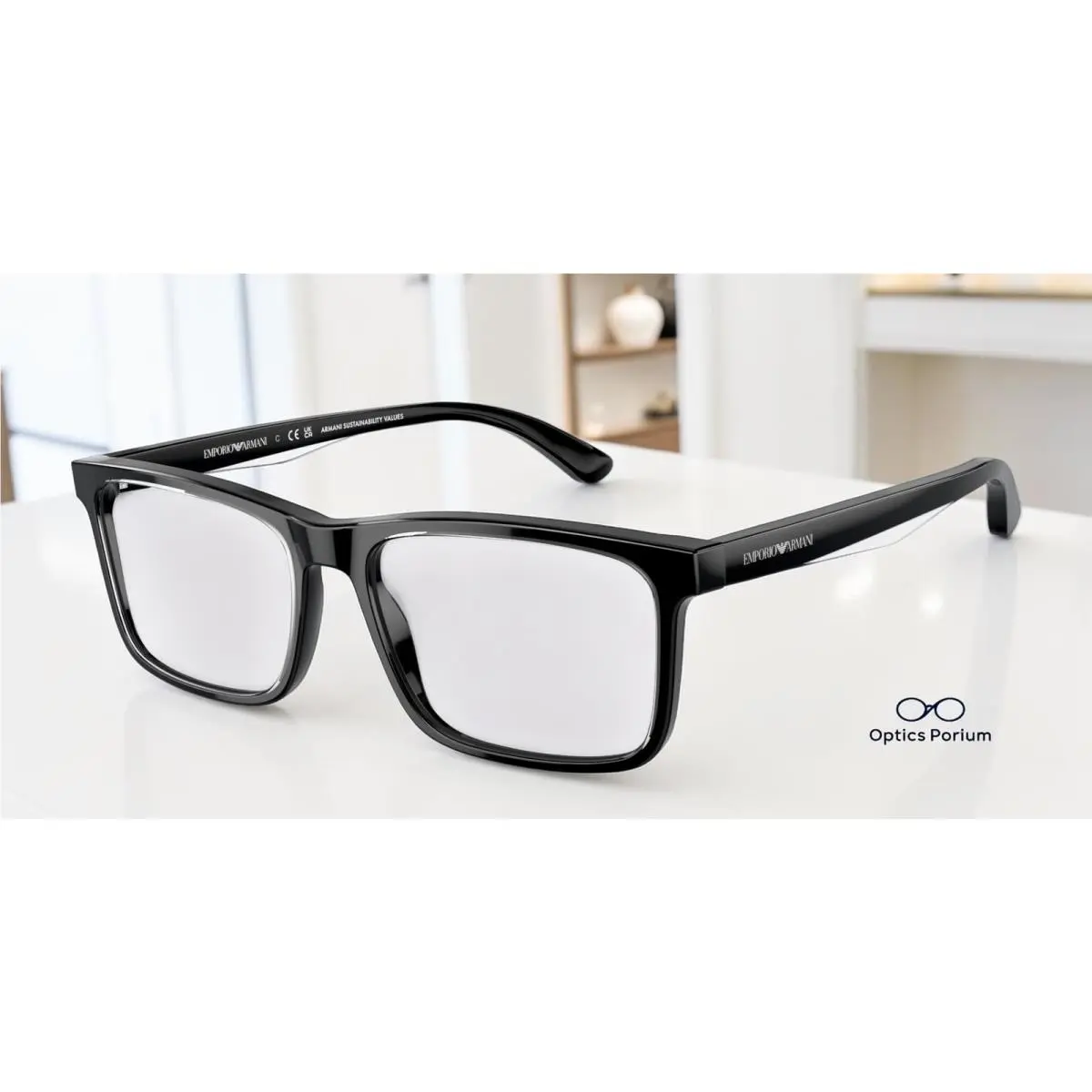 Emporio Armani EA3227 6051 Shiny Black Top Crystal 56 mm Men`s Eyeglasses