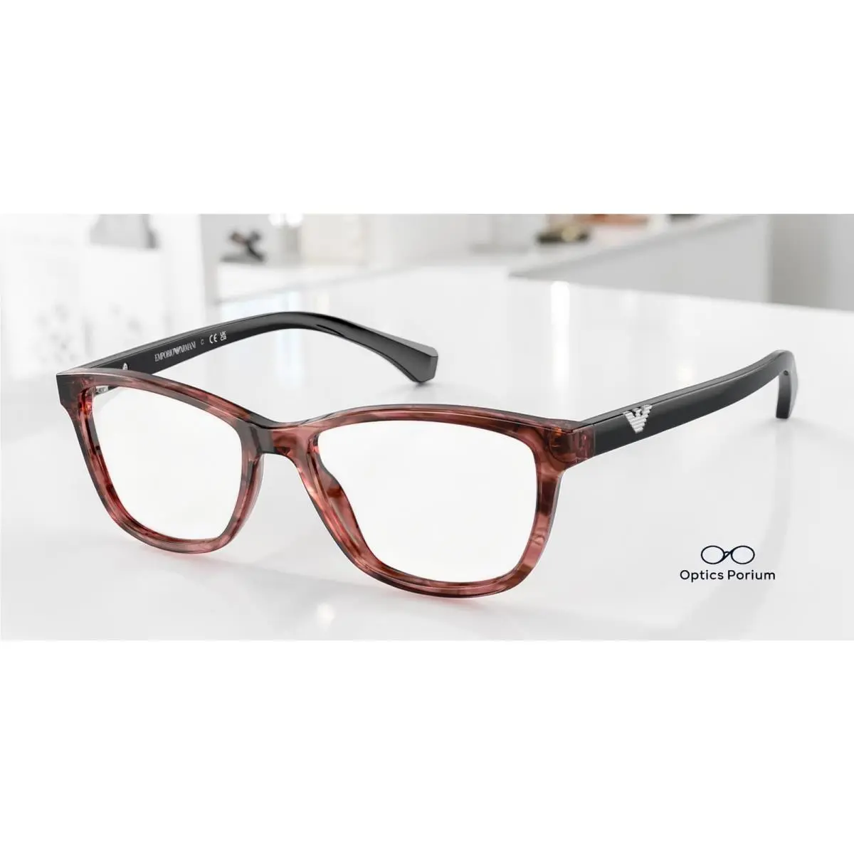 Emporio Armani EA3099 5553 Shiny Striped Pink Demo Lens 54 mm Women`s Eyeglasses